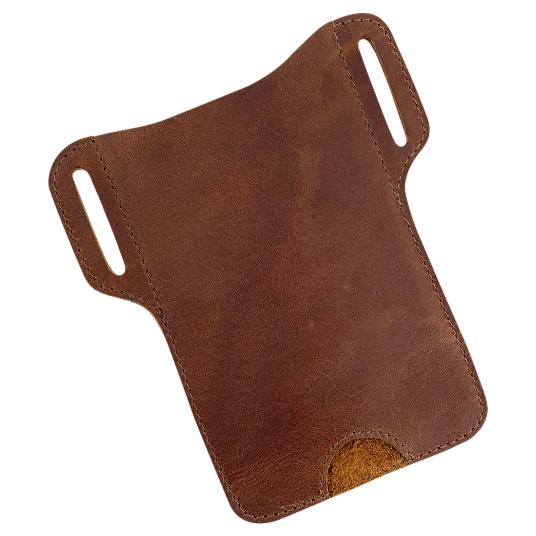 Side view of the Hide & Drink Tactical iPhone 13/14 Pro Case, highlighting the leather texture and craftsmanship. This tactical case is handcrafted and fire branded, ensuring durability and style for your iPhone 13/14 Pro Max, made in small batches.