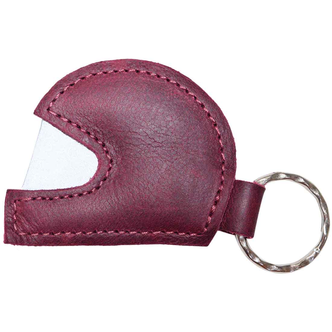 Hide & Drink Motorcycle Helmet Keychain made of full grain leather, featuring a stylish design perfect for biker accessories. This handmade key ring is artisan-crafted in La Antigua Guatemala and Oaxaca Mexico, ensuring quality with small batch production and fire branded details.