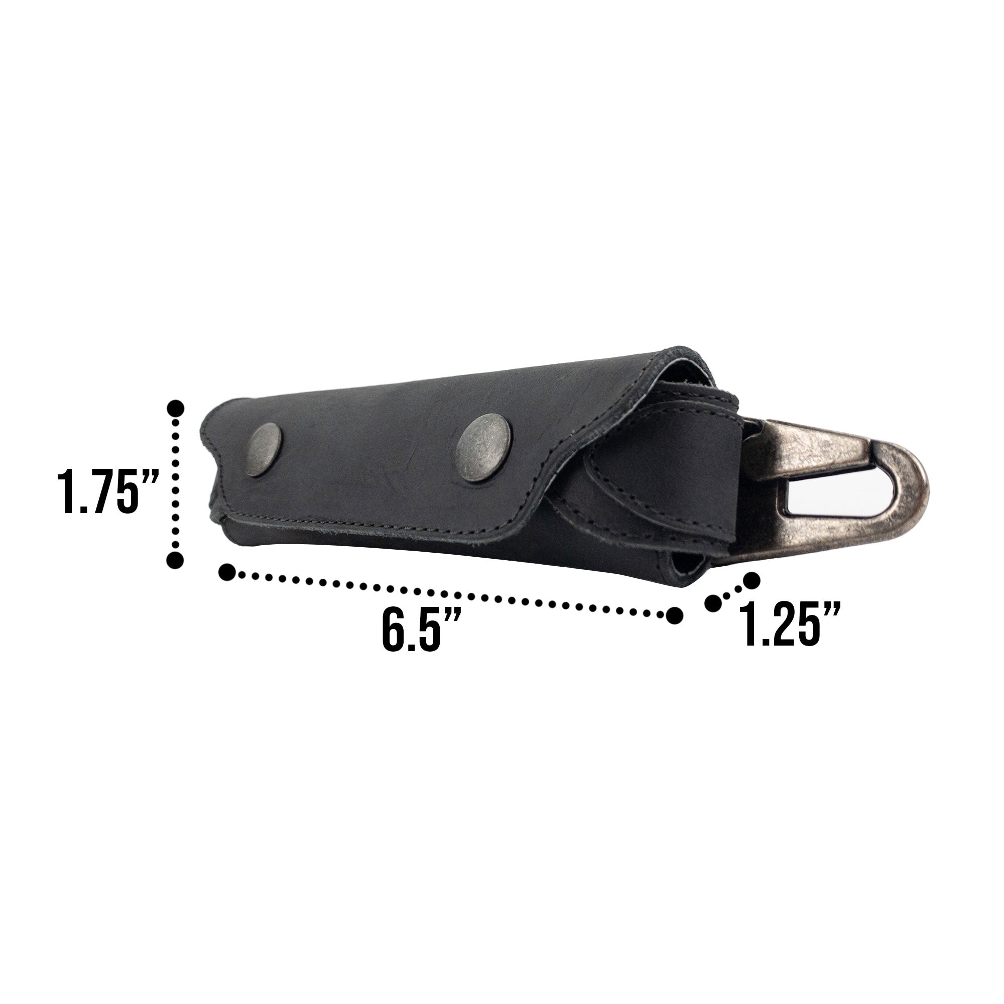 Measuring dimensions of the black Harmonica Case, ideal for travel. This stylish full grain leather protector by Hide & Drink is designed for musicians who value artisan craftsmanship and high-quality materials, handmade in La Antigua Guatemala.