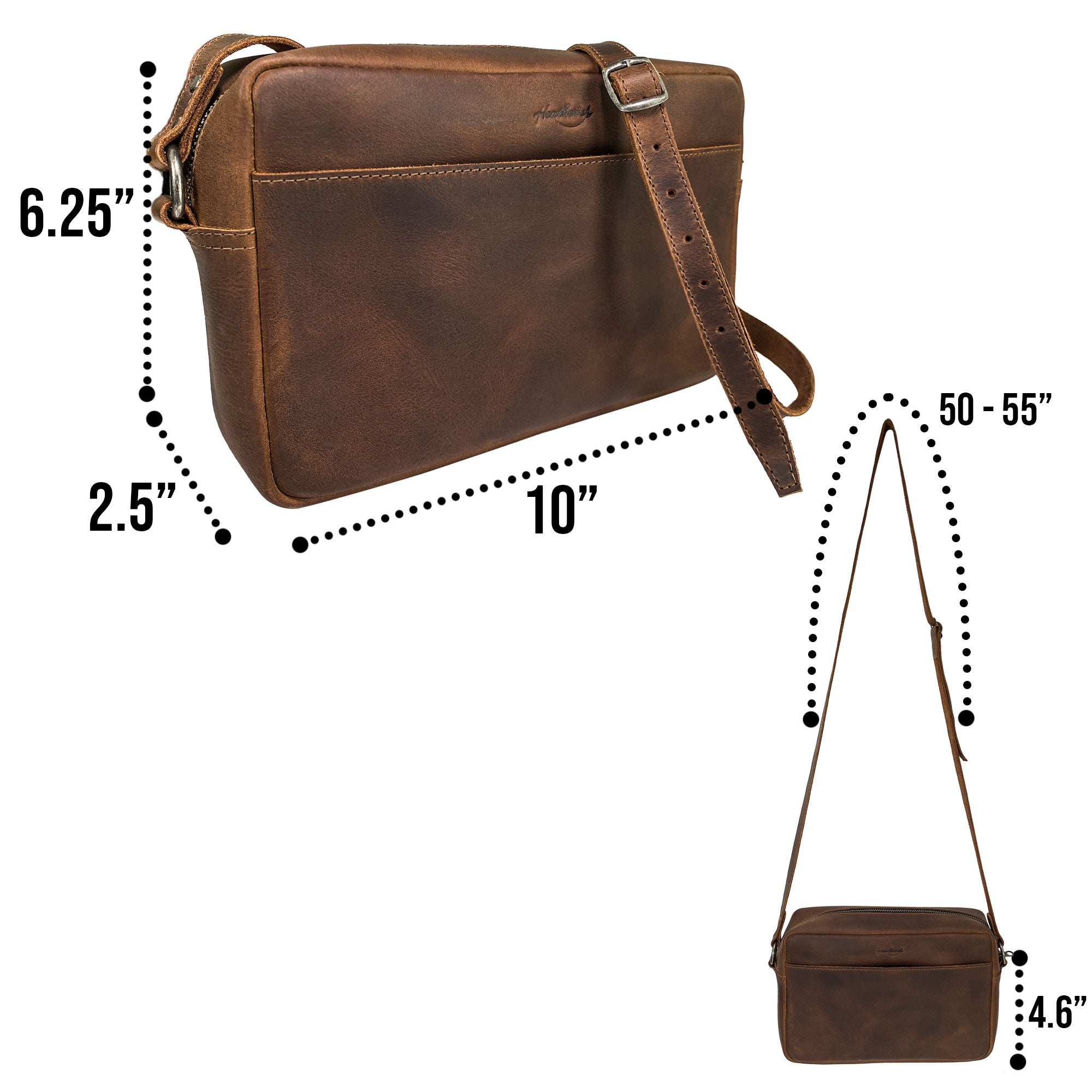 Close-up view of Heather's Rectangular Crossbody Bag's soft leather, showcasing the quality and detailed design that make it an elegant choice for everyday use or travel. Squared Crossbody Bag - Stylish Shoulder Bag for Everyday Use or Travel, Full Grain Leather, StockyardX, Small Batch Production, Hand Cut, Hand Sewn, Fire Branded, Artisan, Handmade in La Antigua Guatemala & Oaxaca Mexico.