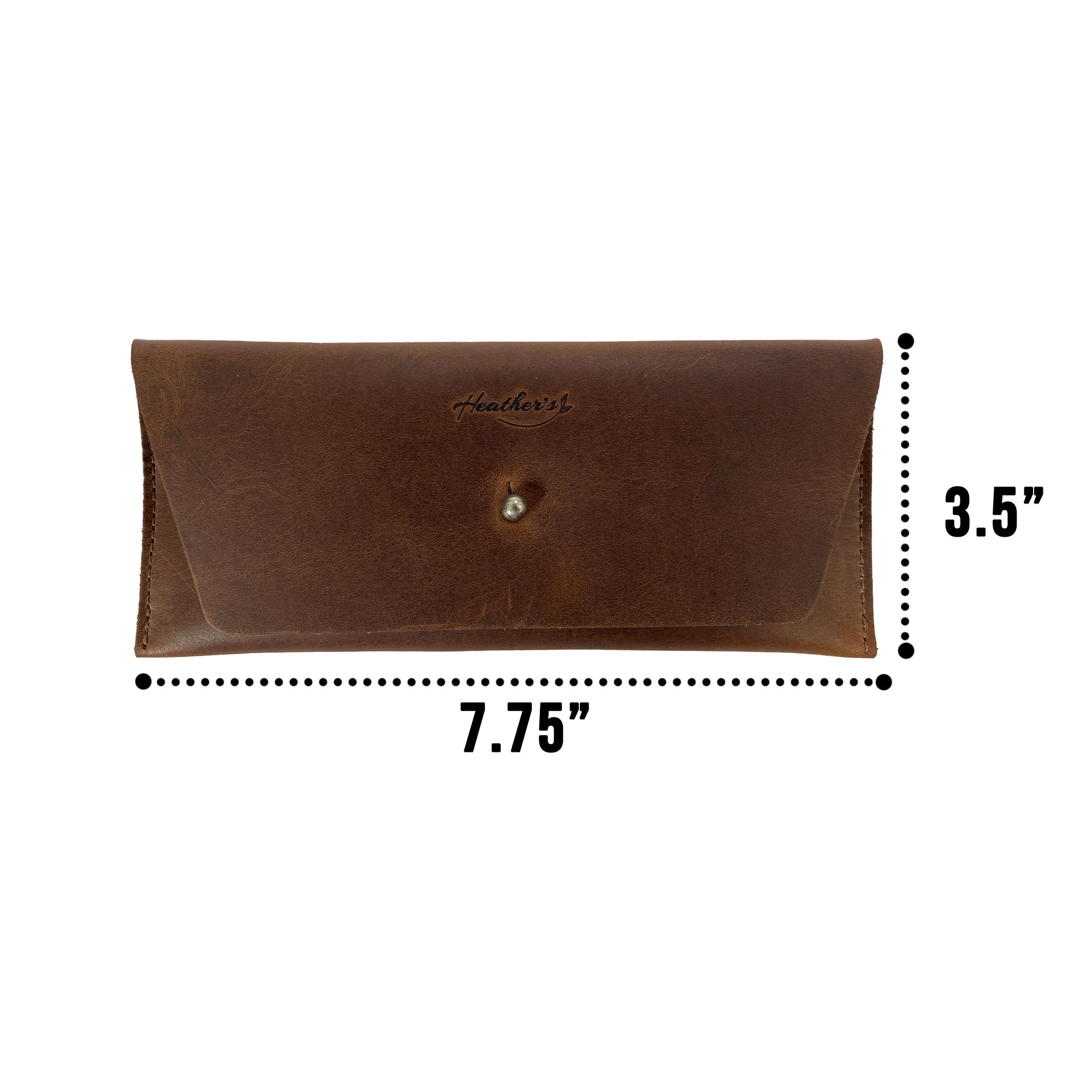 Dimensions of Heather's Long Utility Pouch illustrated with measurements. This stylish wallet combines functionality with a vintage, minimalist design, made from durable full grain leather. Artisan crafted by StockyardX in small batches, this hand cut and hand sewn pouch is a durable handmade product from La Antigua Guatemala.