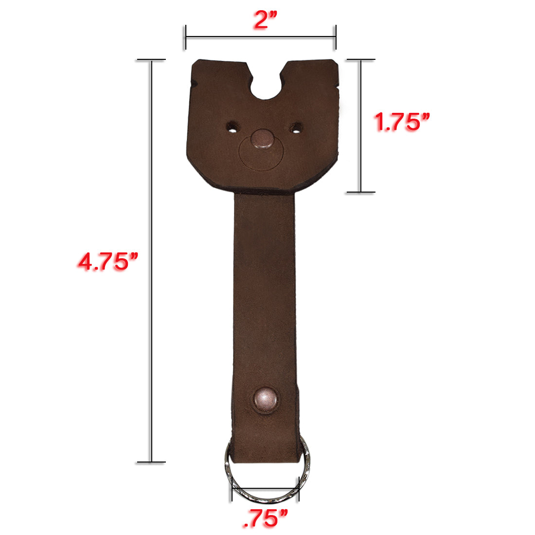 Doggy Fob by Hide & Drink highlighting the dimensions of a brown Full Grain Leather Critter Keychain, perfect for stylish key management for dog lovers. Critter Keychain Dog Key Ring Pet Fob, Full Grain Leather, StockyardX, Small Batch Production, Hand Cut, Hand Sewn, Fire Branded, Artisan, Handmade in La Antigua Guatemala & Oaxaca Mexico.