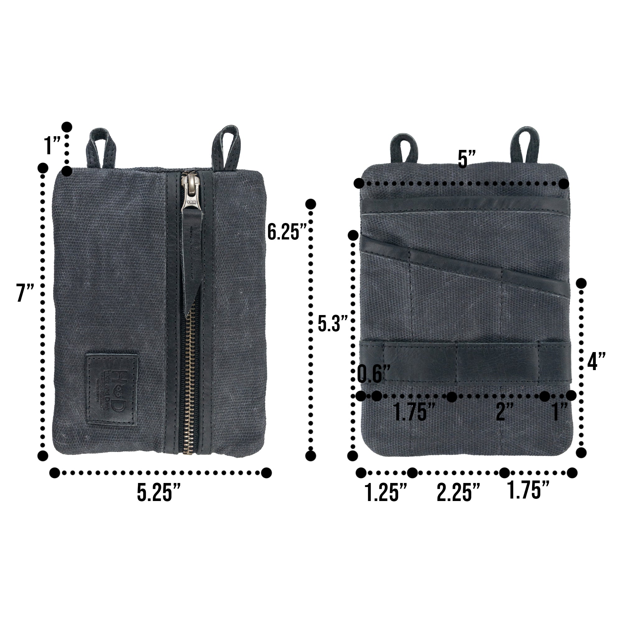 Multi-tool Pocket Pouch - XL by Hide & Drink featuring practical use for carrying tools, showcasing the versatility of this handcrafted item. Multi-Tool Pocket Pouch XL, Compact Multipurpose EDC Zippered Bag, Knife Holster, Handmade Slim Organizer, Waxed Canvas, StockyardX, Small Batch Production, Artisan, Handmade in La Antigua Guatemala & Oaxaca Mexico.