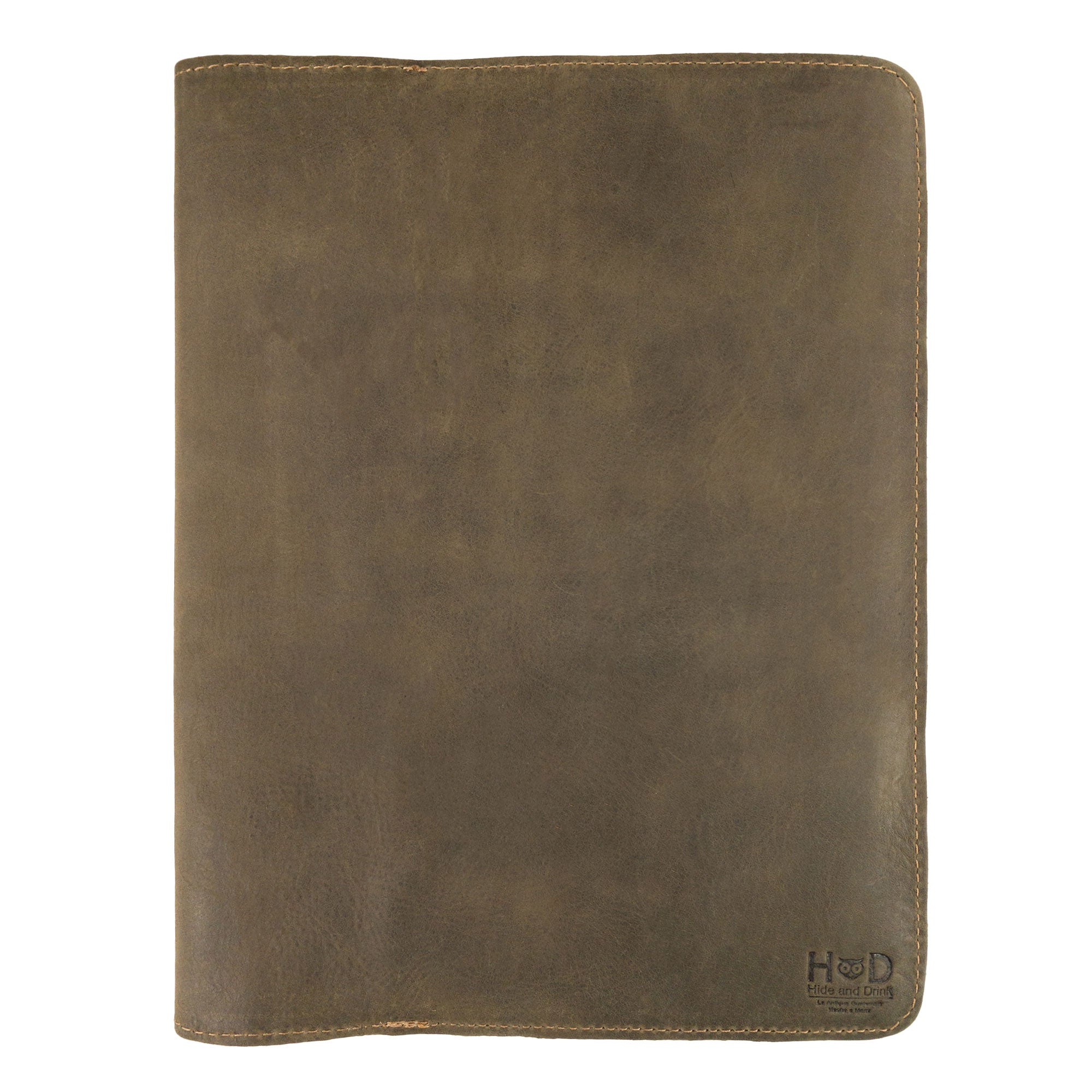 The Journal Cover for (8.5 x 11 in.) Moleskine Cahier XXL by Hide & Drink, shown in an open position, displaying its exquisite craftsmanship and full grain leather richness. Ideal for journaling enthusiasts, crafted in La Antigua Guatemala & Oaxaca Mexico.