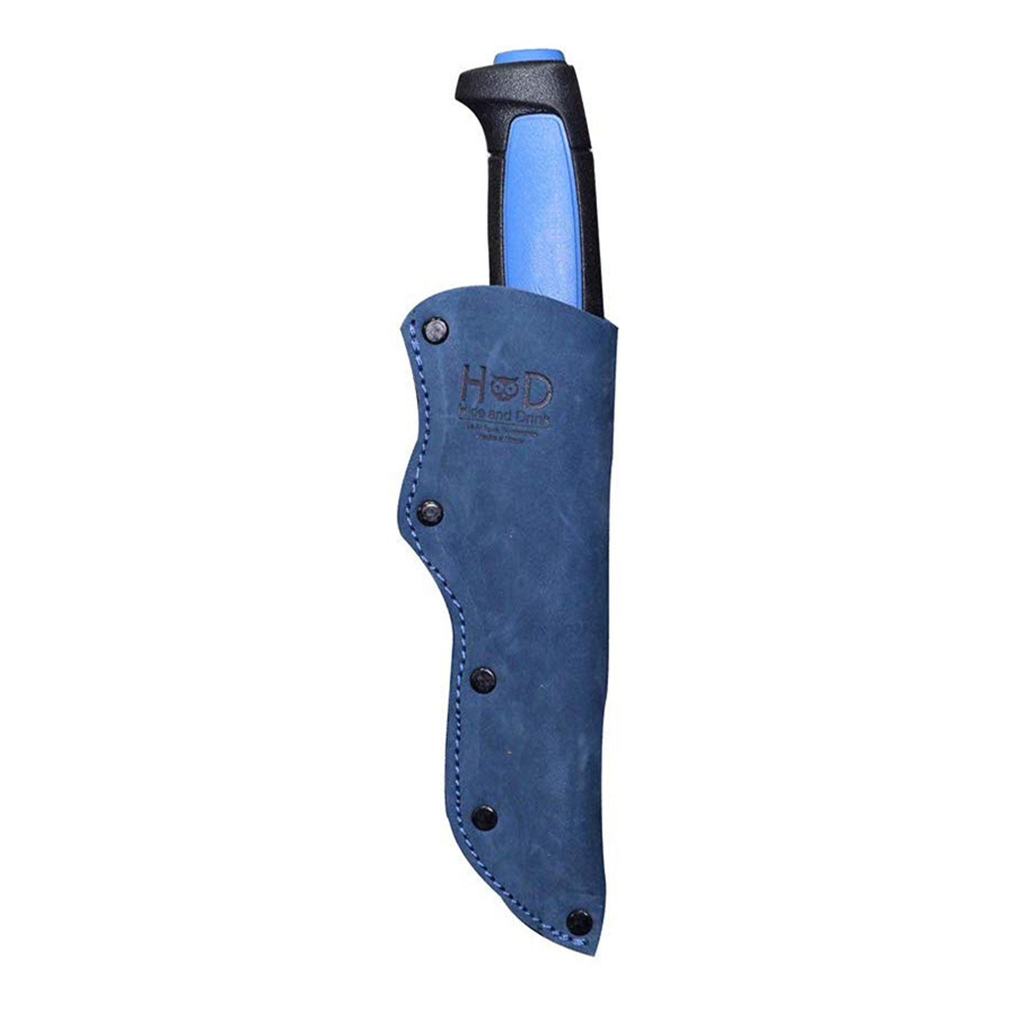 Belt Mora Knife Sheath from Hide & Drink, designed for durability with a Thick Sheath for Mora Knife with Belt Loop. Perfect for camping and outdoor activities.