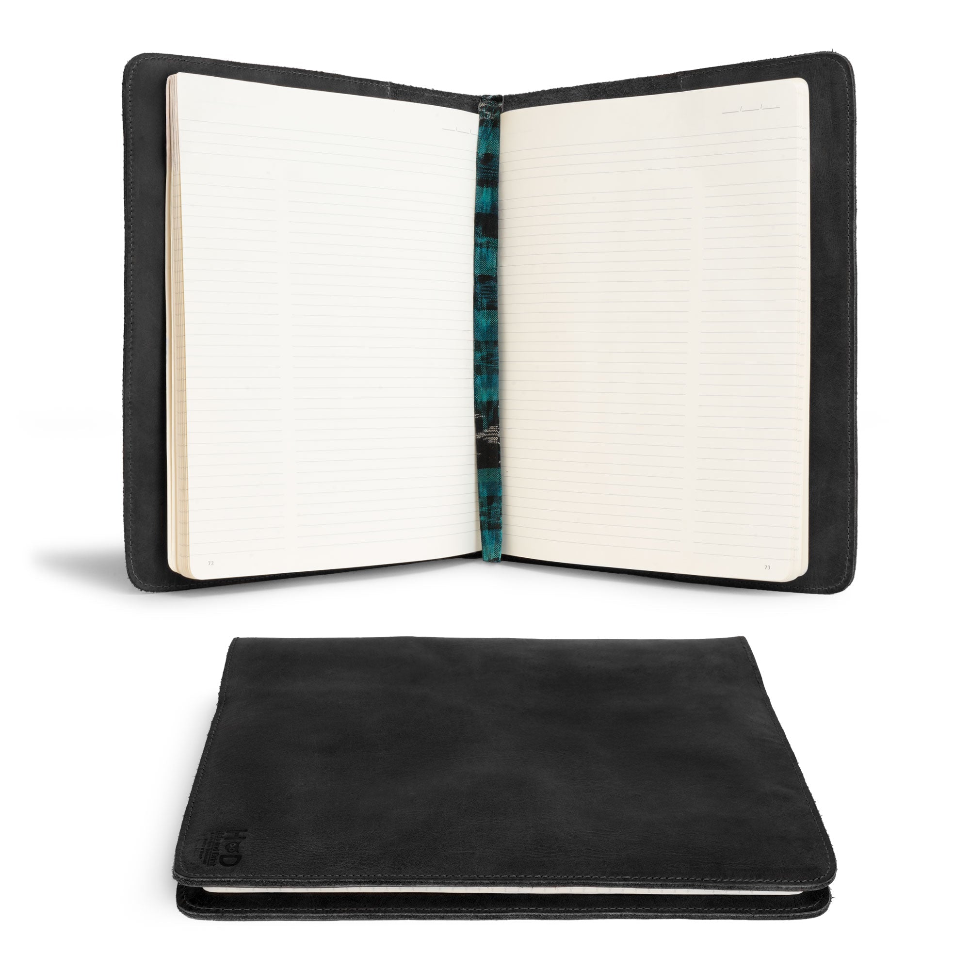 The Journal Cover for (8.5 x 11 in.) Moleskine Cahier XXL by Hide & Drink, shown with its unique artisan style and full grain leather quality. This durable protector, handmade in La Antigua Guatemala & Oaxaca Mexico, offers a perfect blend of function and style for your notebook.