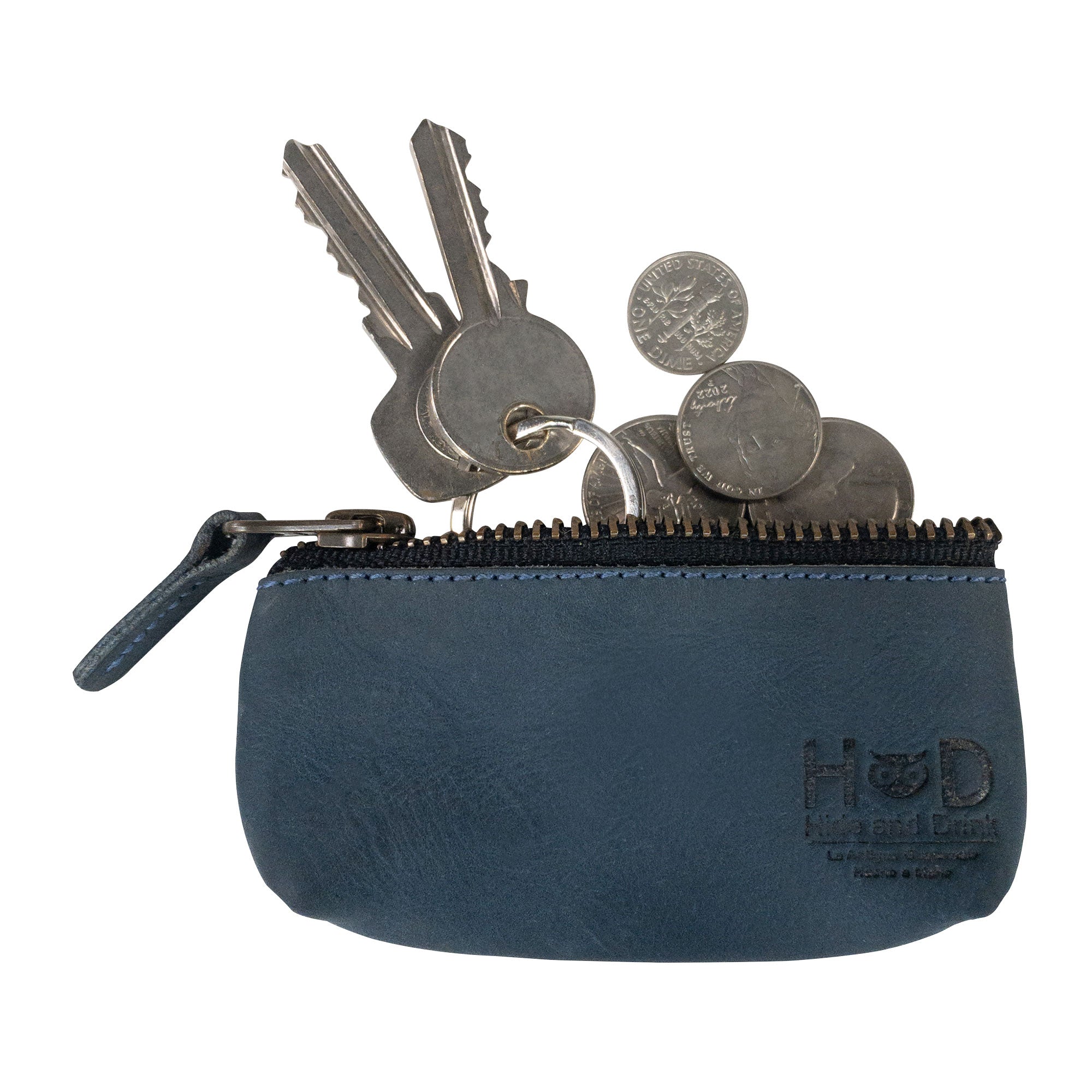 Hide & Drink Key Holder Zippered Pouch highlighting its elegance and functionality, perfect for coins and organizing small items. Handcrafted in a stylish full grain leather in La Antigua Guatemala & Oaxaca Mexico.