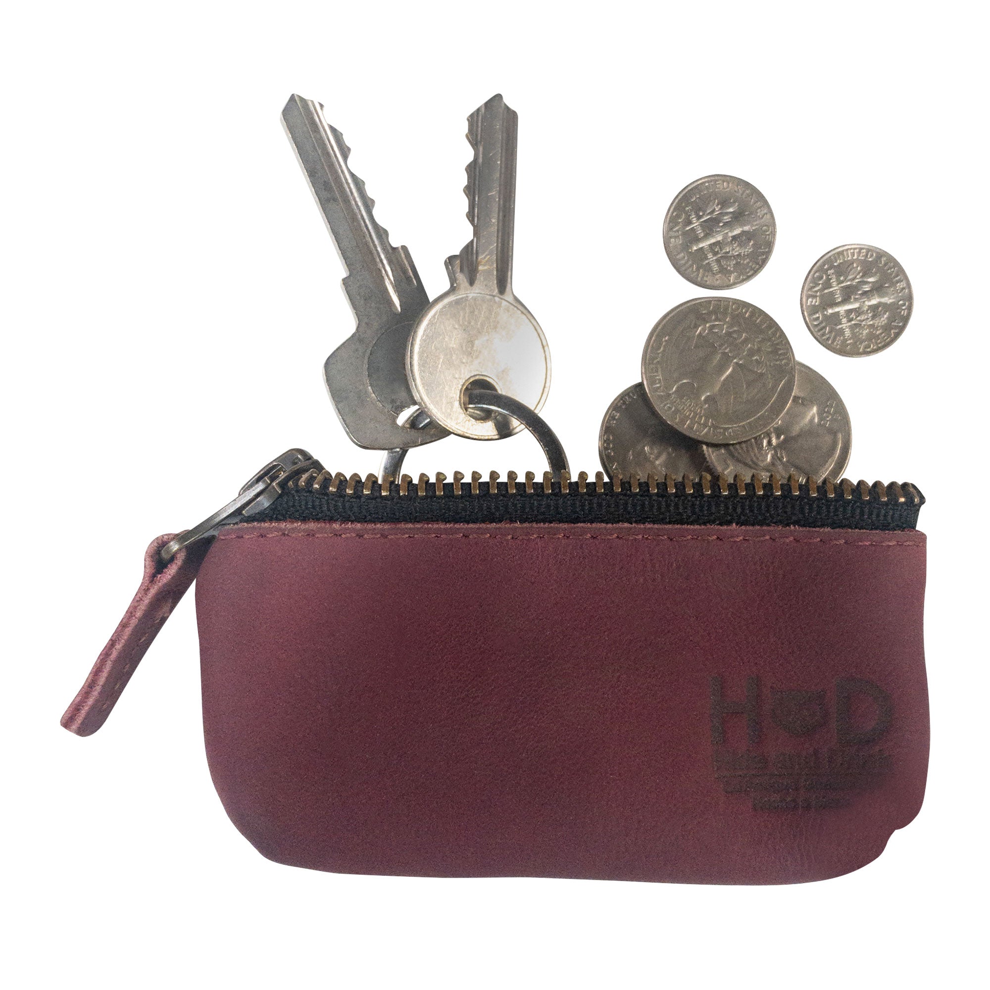 Hide & Drink Key Holder Zippered Pouch in rich brown, perfect for everyday use as a money purse or zippered coin bag. Handcrafted in vintage style full grain leather.