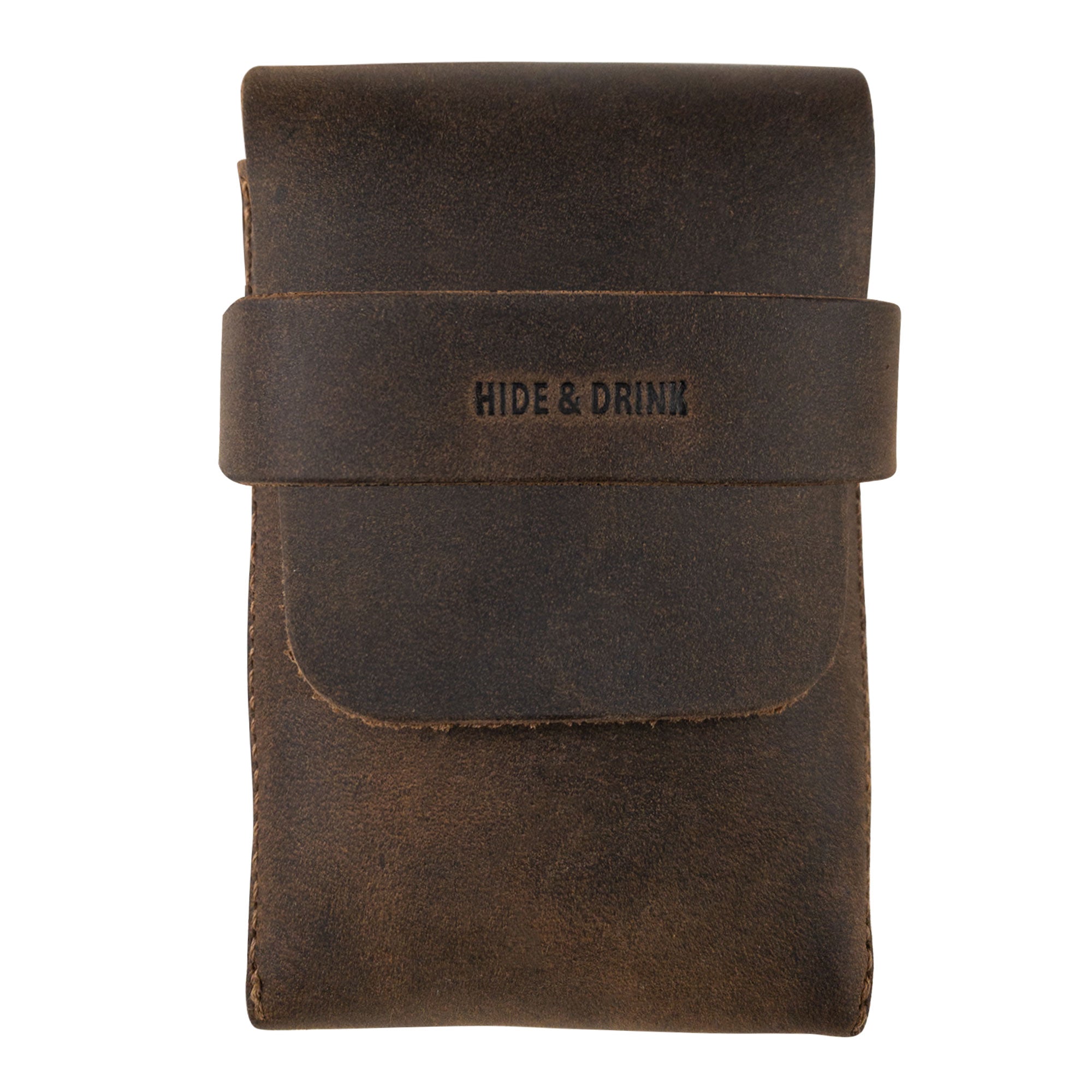 Hide & Drink's Playing Card Case featuring a classic design, perfect for secure storage of playing cards (not included). This travel accessory showcases premium full grain leather, reflecting artisanal craftsmanship from StockyardX with hand cut and sewn details. Handmade in La Antigua Guatemala, this card holder is a stylish addition to any game night.