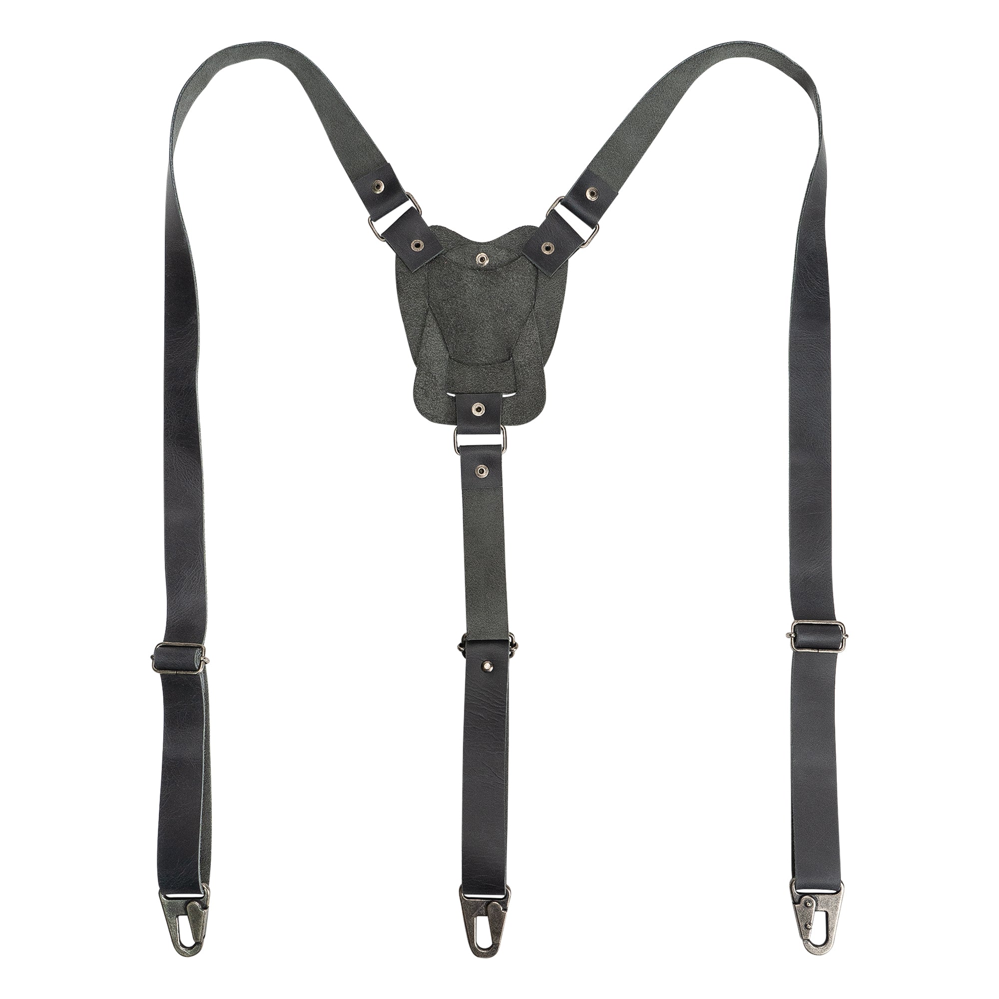 Stylish Rustic Suspenders with Adjustable Size Straps for Men in green by Hide & Groom, made with durable Full Grain Leather. These handmade suspenders are perfect for weddings and Steampunk themes, showcasing artisan skills and small batch production.