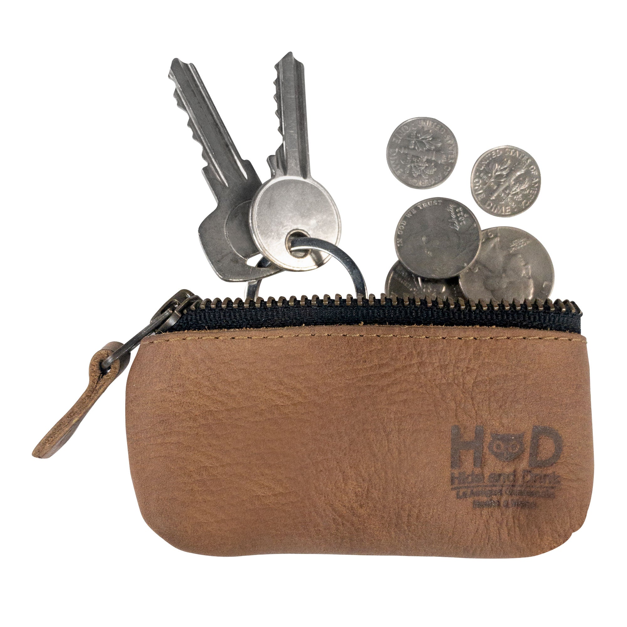 Hide & Drink Key Holder Zippered Pouch featuring authenticity tag and thoughtful packaging, perfect for gifting. Ideal for use as a zippered coin bag or charging cable holder, handcrafted in La Antigua Guatemala & Oaxaca Mexico.