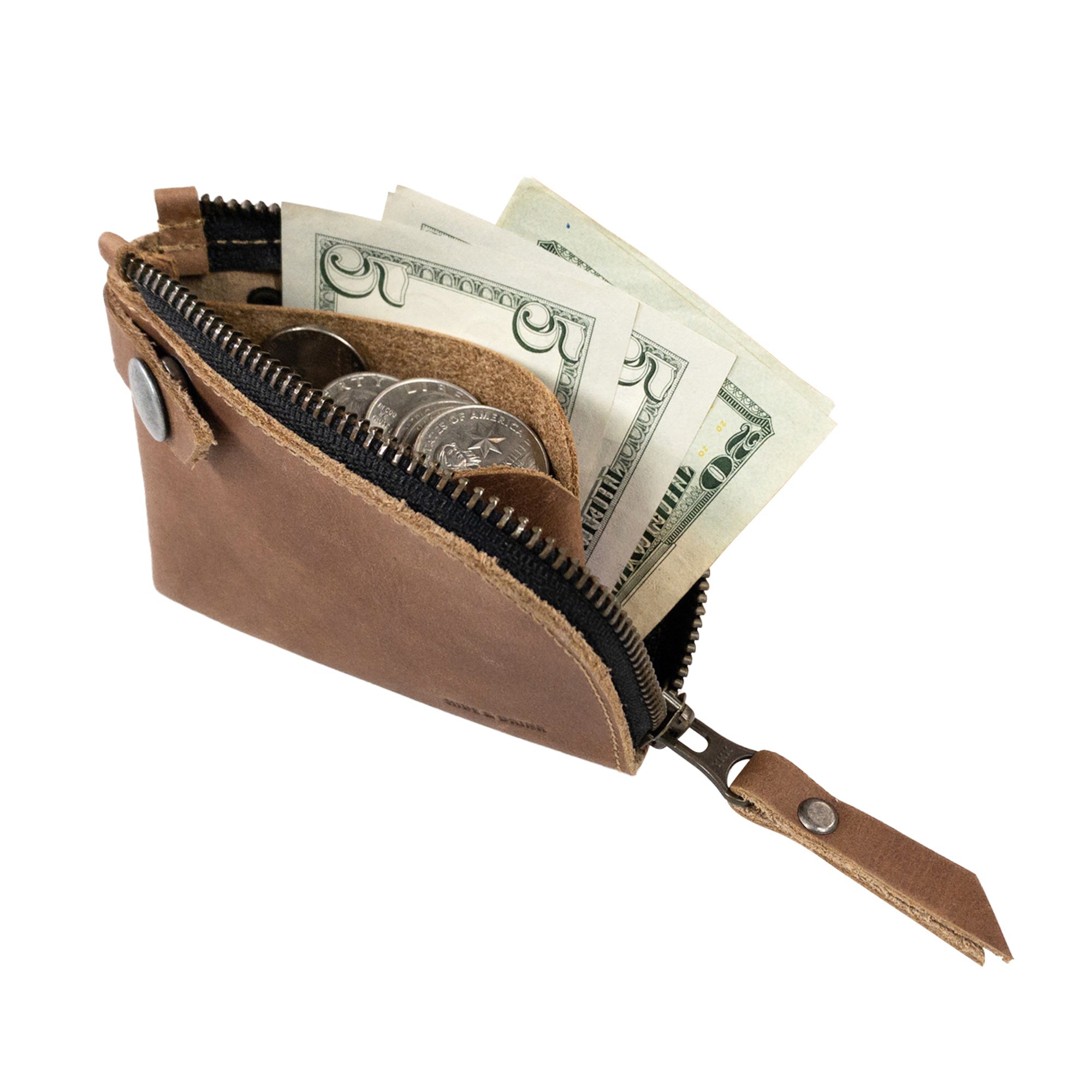Lion's Mane Zippered Wallet by Hide & Drink in a stylish brown leather finish, perfect for those looking for a small, portable storage option.