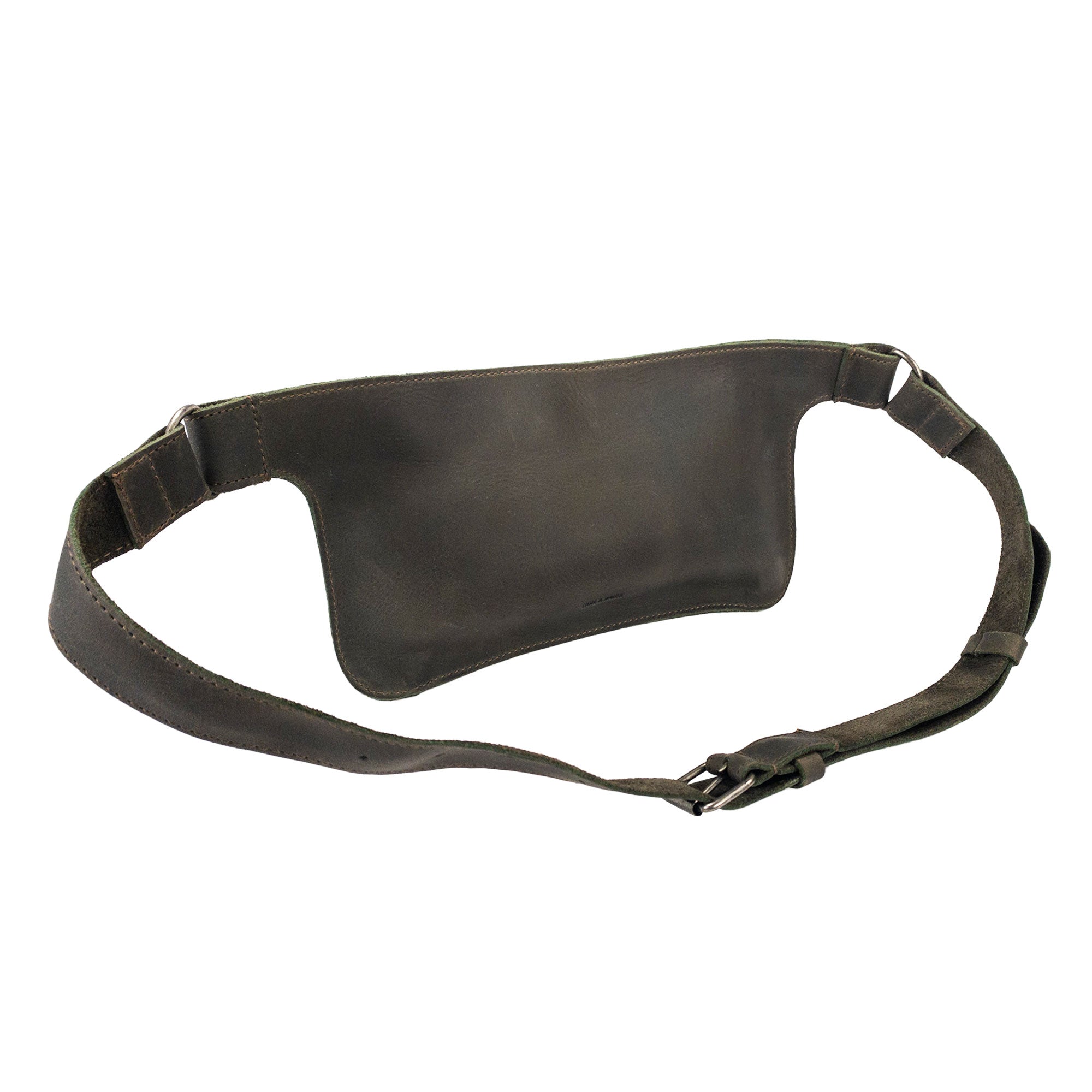 Slim Fanny Pack by Hide & Drink with a view showcasing its color and craftsmanship, illustrating its value as an everyday narrow waist bag. This unique piece is handmade from high-quality full grain leather.