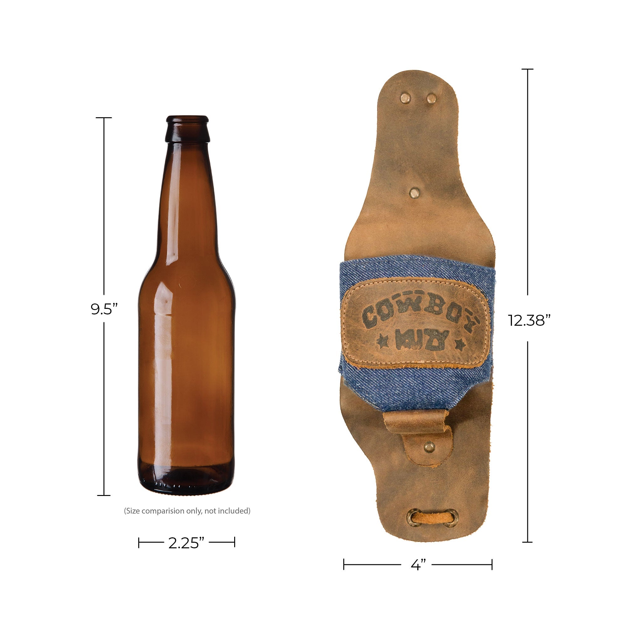 Hide & Drink Beer Holster Cowboy Buzy, featuring a versatile Beer Holster for Cowboy perfect for hands-free enjoyment. This Western Bottle Leg Grip made from full grain leather reflects the quality of small batch artisan craftsmanship in La Antigua Guatemala.