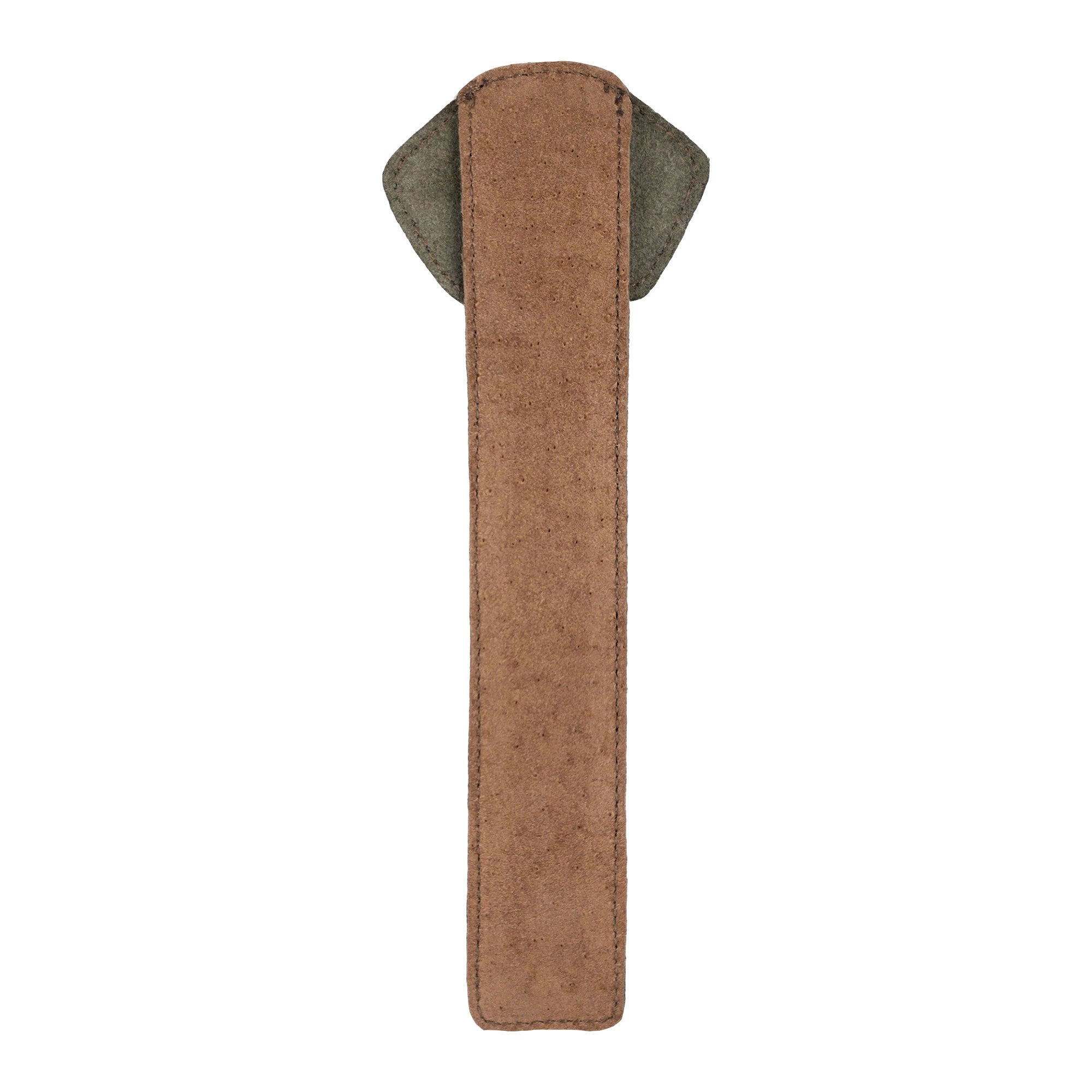 The back view of Hide & Drink's brown Dog Bookmark, crafted from Full Grain Leather. This handmade artisan piece highlights the charm of small batch production and fire branding, proudly created in La Antigua Guatemala & Oaxaca Mexico.