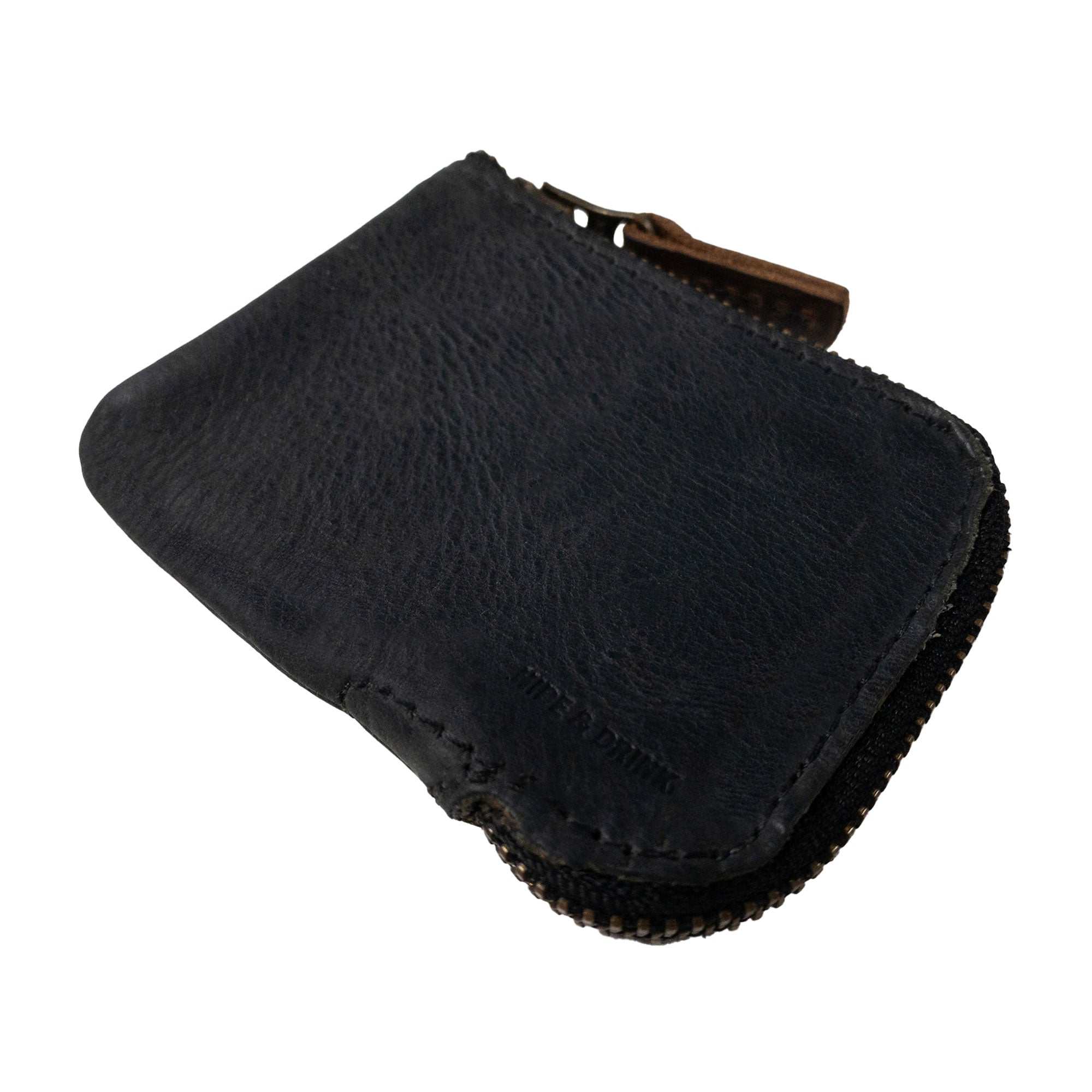 Open interior view of a black Hide & Drink Card Pocket Wallet displaying its organized compartments. This zippered card wallet for men and women works as a coin pouch and money holder, crafted with care from full grain leather by artisans in La Antigua Guatemala.