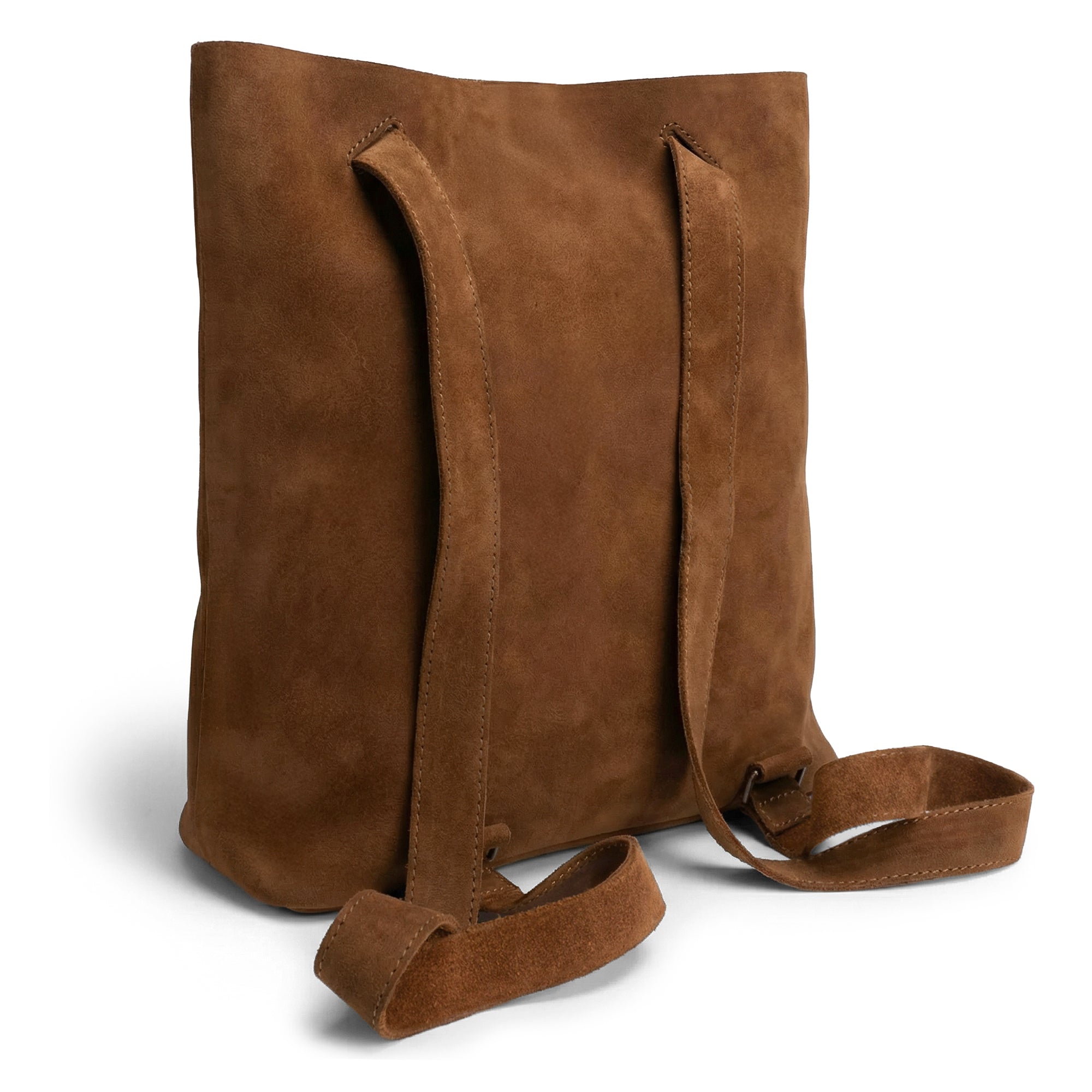 Back view of the Convertible Backpack to Shoulder Bag by Heather's, highlighting its durable construction and spacious design. Made from premium Full Grain Leather, this handbag serves as a perfect crossbody for women. It exemplifies small batch production with its hand cut, hand sewn, and fire branded features, proudly made by artisans in La Antigua Guatemala & Oaxaca Mexico.