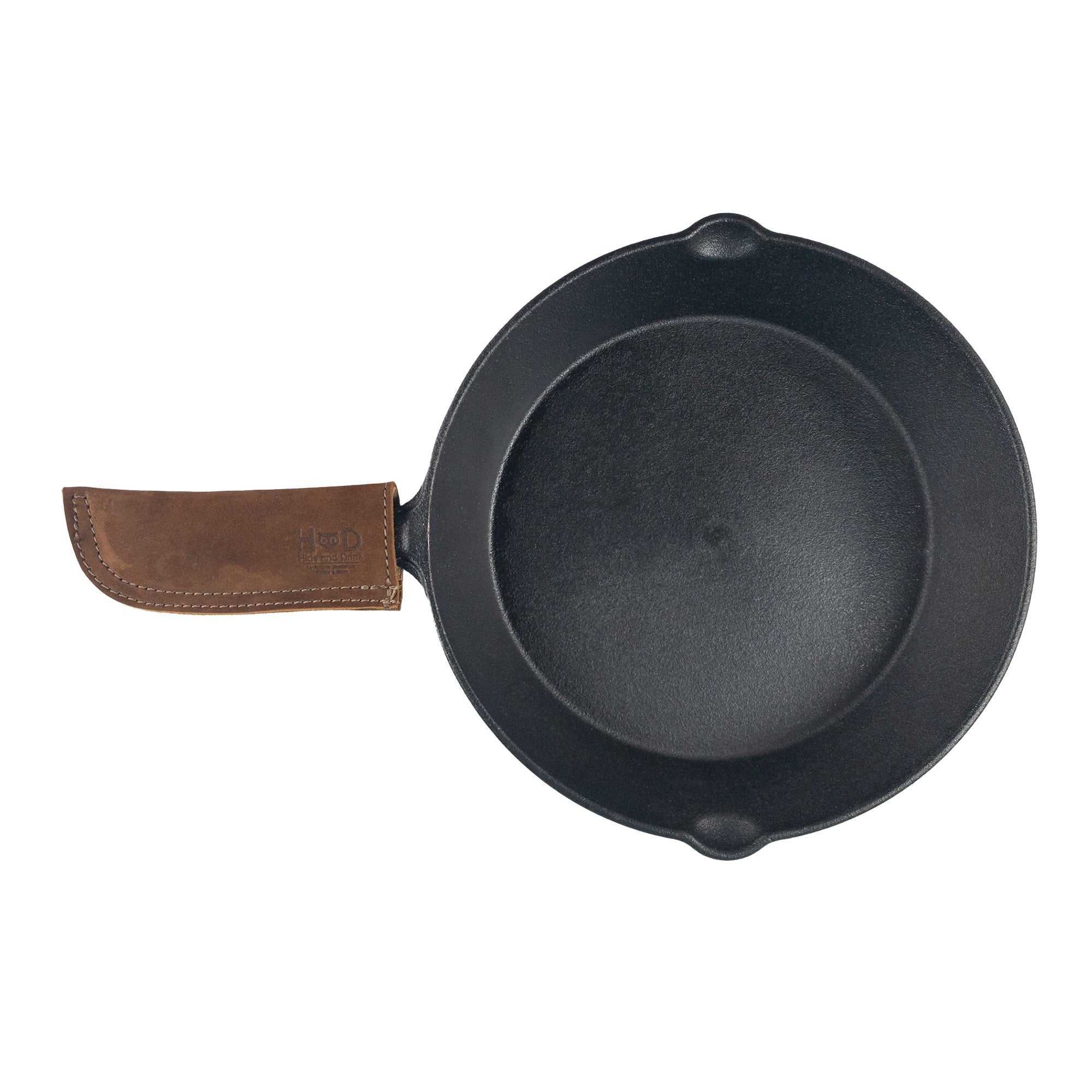 Hot Pan Handle Cover by Hide & Drink, emphasizing the hand-stitched craftsmanship and heat resistant qualities ideal for cookware. Artisan-made in La Antigua Guatemala & Oaxaca Mexico.
