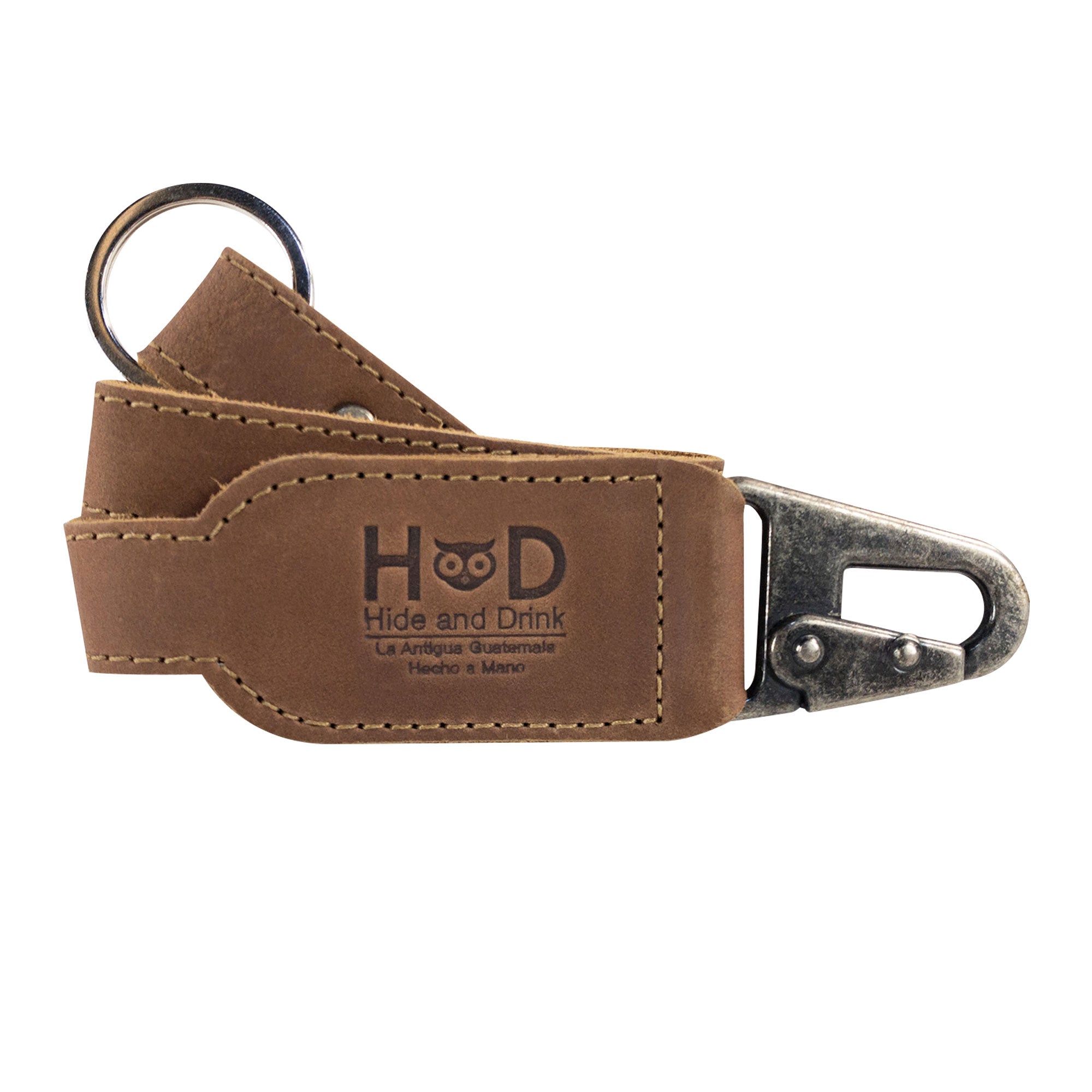 Hide & Drink Keychain Lanyard featuring handcrafted Full Grain Leather, designed for ease of use with a clip for secure key attachment, emphasizing artisan quality and small batch production.