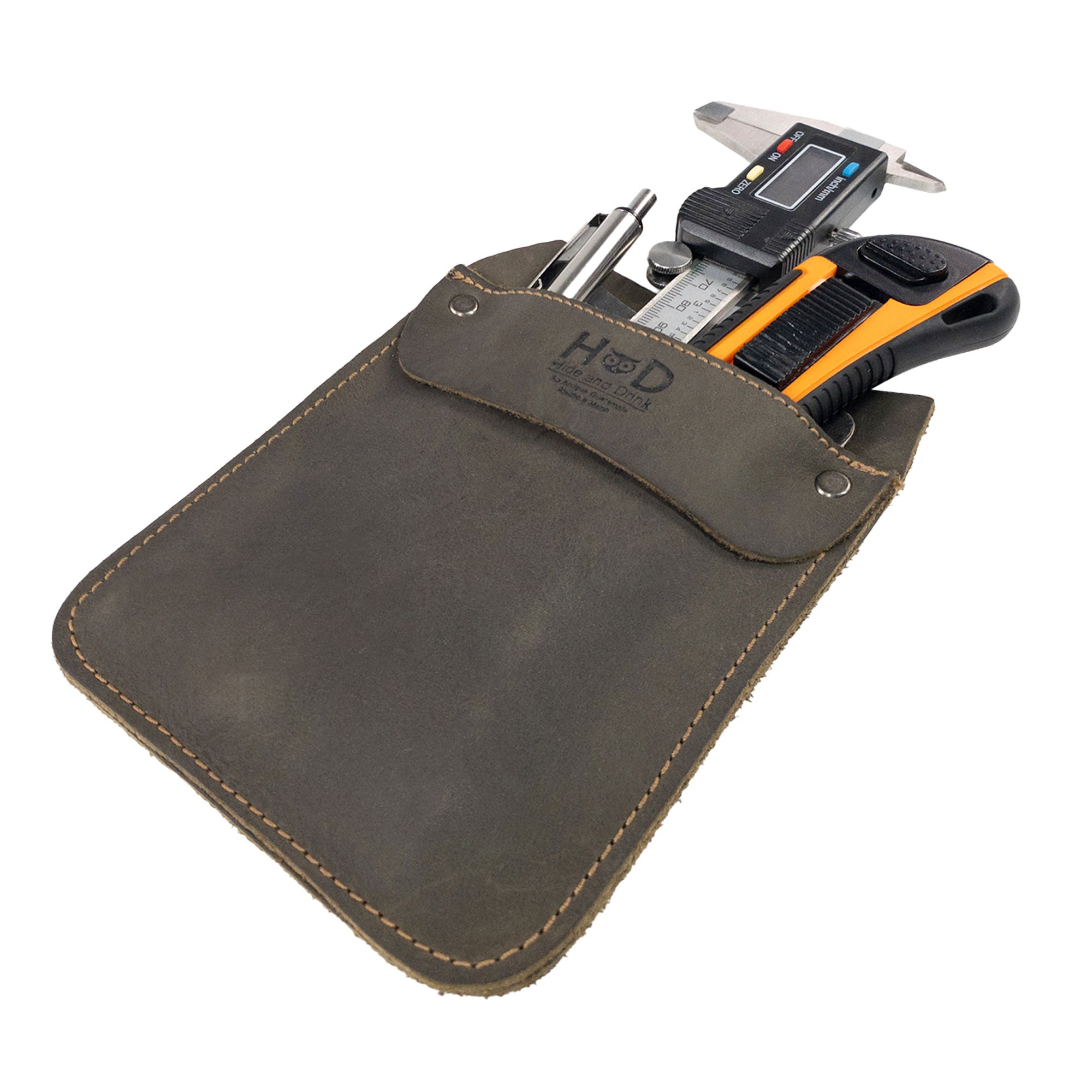Hide & Drink Leather Work Pocket in a full view, emphasizing its high-quality leather construction. Ideal for keeping office and work essentials organized, this quality Leather Work Pocket is artisan-made.