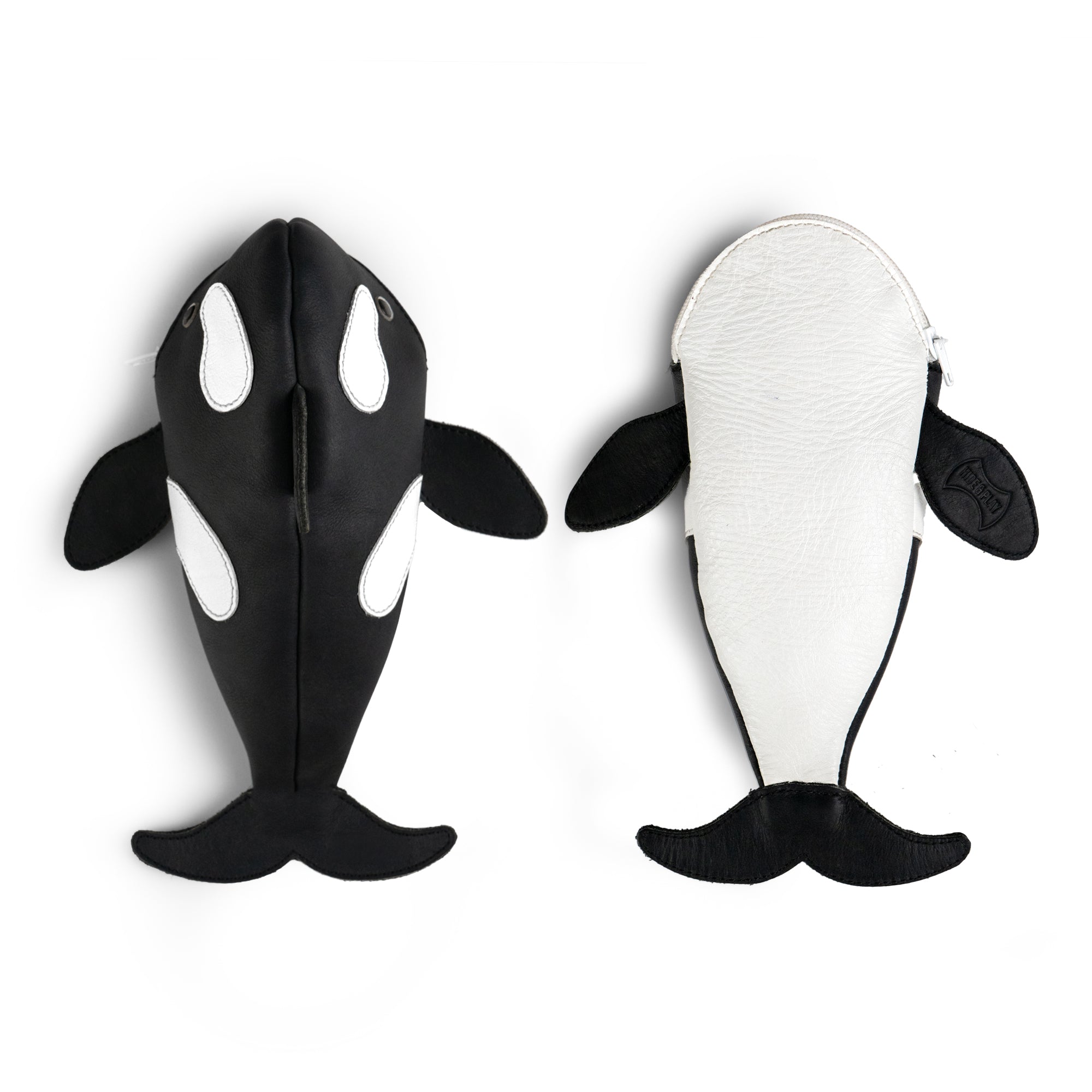 The adorable Orca Pencil Pouch by Hide & Play is crafted from full grain leather, featuring a unique orca design. Perfect for storing markers and pens, this handmade desk organizer showcases artisan craftsmanship from La Antigua Guatemala & Oaxaca Mexico.