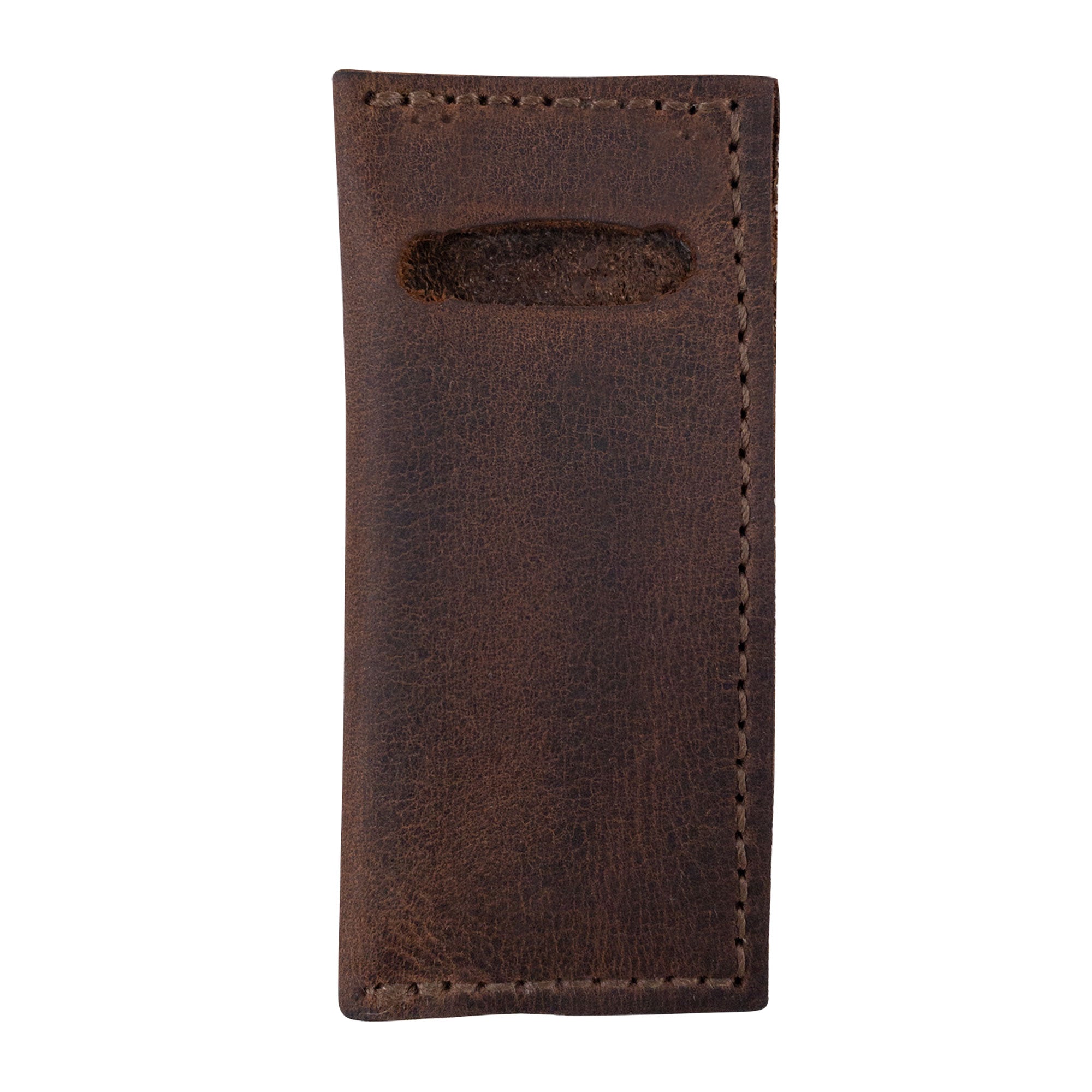 Hide & Drink Tooth Pick Case (4 Pack) highlighting a single leather case designed for toothpicks. Set of 4 Tooth Pick Cases, Cooking Accessories, Full Grain Leather, StockyardX, Small Batch Production, Hand Cut, Hand Sewn, Fire Branded, Artisan, Handmade in La Antigua Guatemala & Oaxaca Mexico.