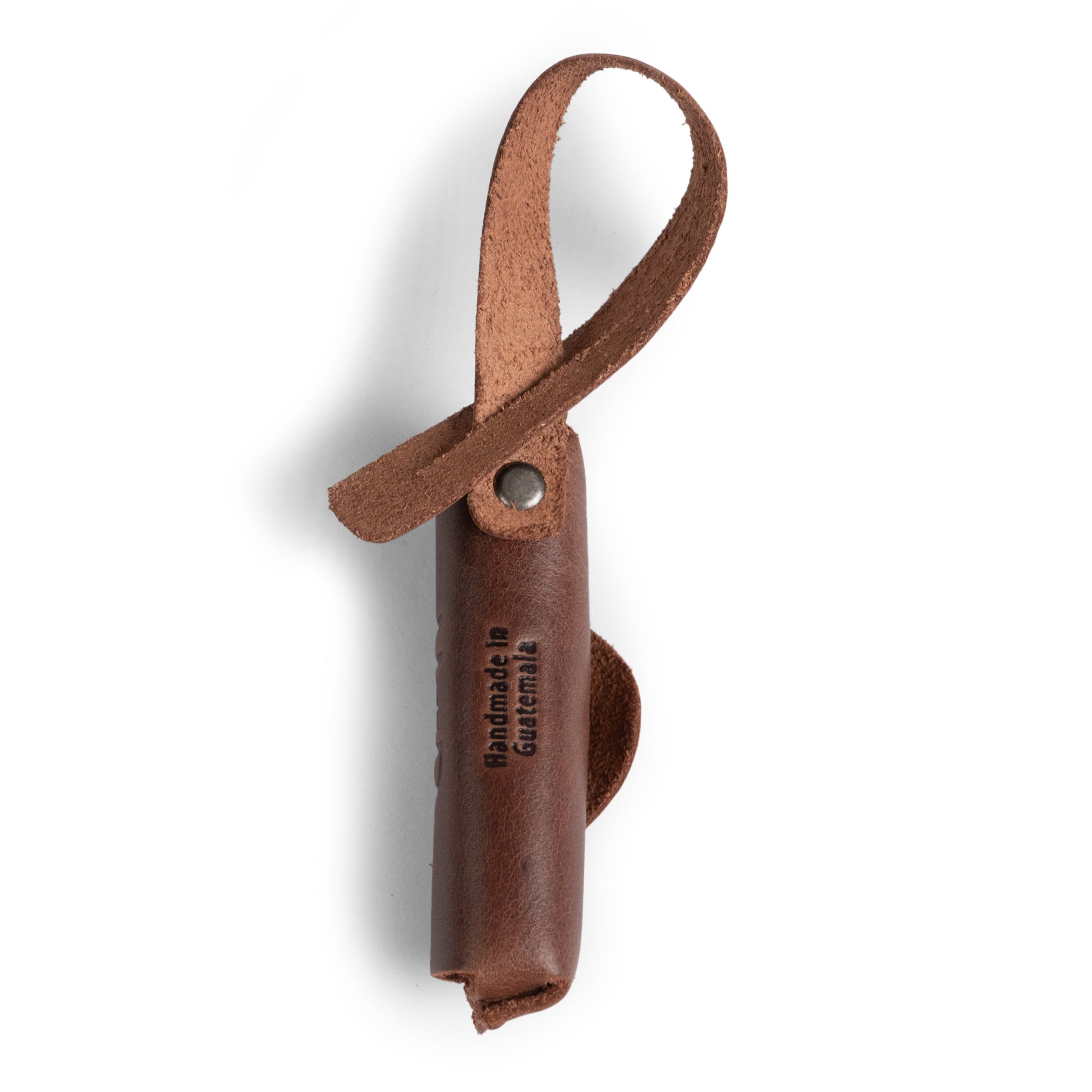 Reverse side view of the Hide & Drink Lip Balm Holder Bag Charm, showcasing its unique design and full grain leather material. This charm is the perfect Lip Balm Charm for Handbags, Purse Charm for Tote & Backpacks, reflecting artisan craftsmanship from La Antigua Guatemala & Oaxaca Mexico.
