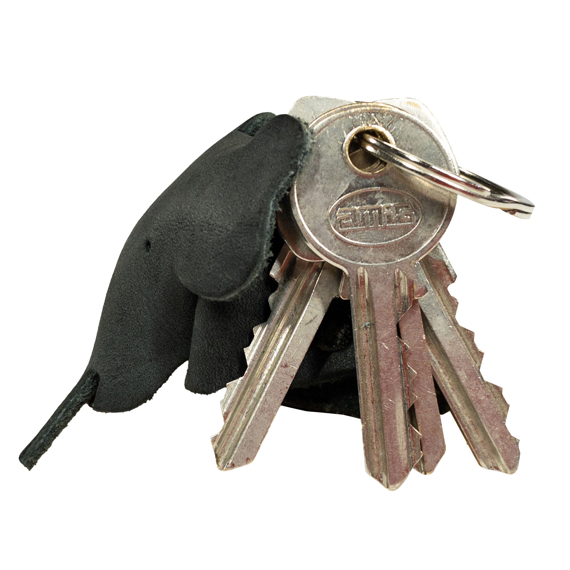 Unique Full Grain Leather Animal Key Chain from Hide & Drink portraying an adorable elephant. This artisan-crafted Critter Keychain serves as both a trendy fob charm and an animal key holder charm pendant, emphasizing small batch production in La Antigua Guatemala.