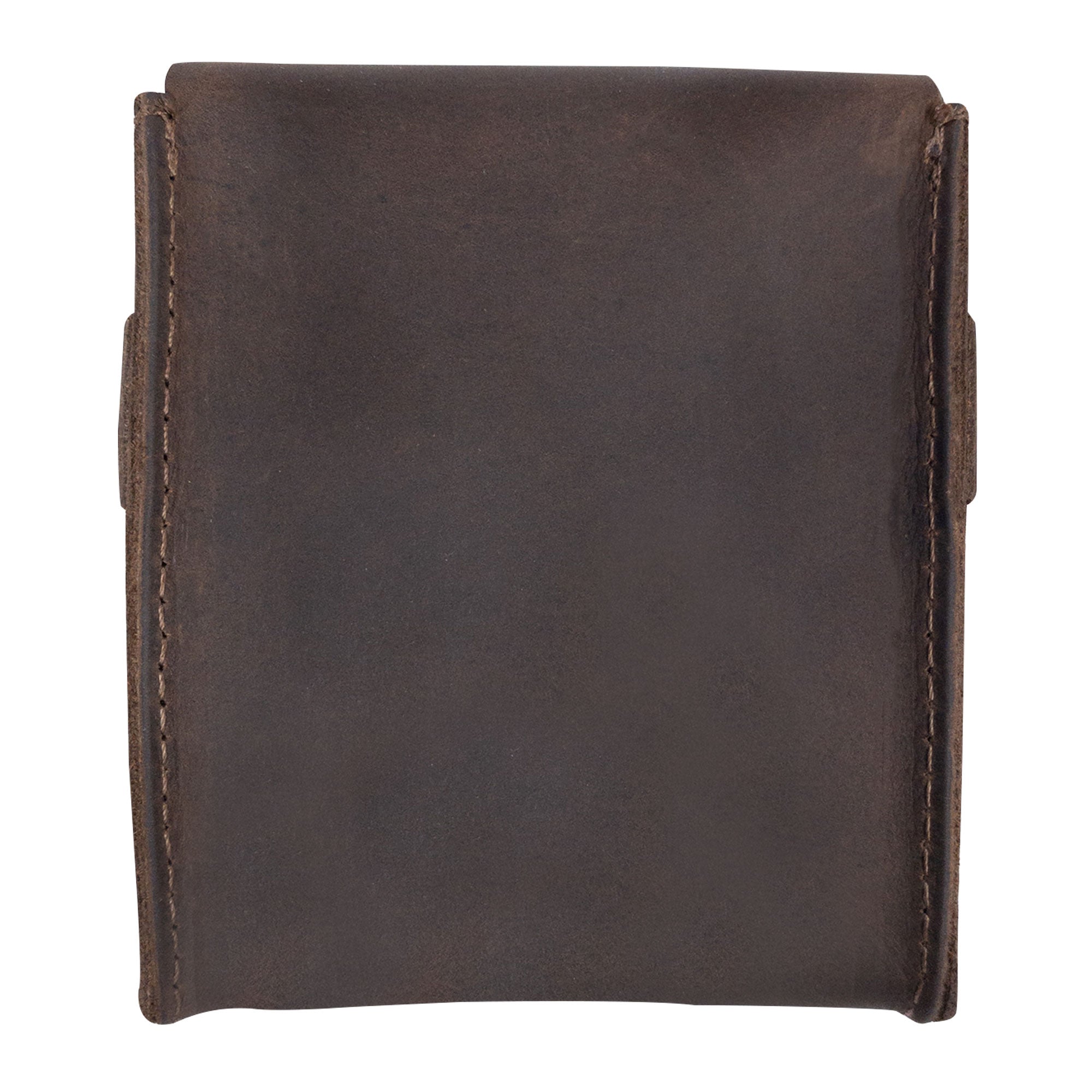 Hide & Drink Card Organizer Pouch seen from the back, constructed from premium full grain leather with a rustic finish. This stylish accessory holds up to 12 cards plus folded bills, celebrating small batch production and artisan quality, handmade in La Antigua Guatemala & Oaxaca Mexico.