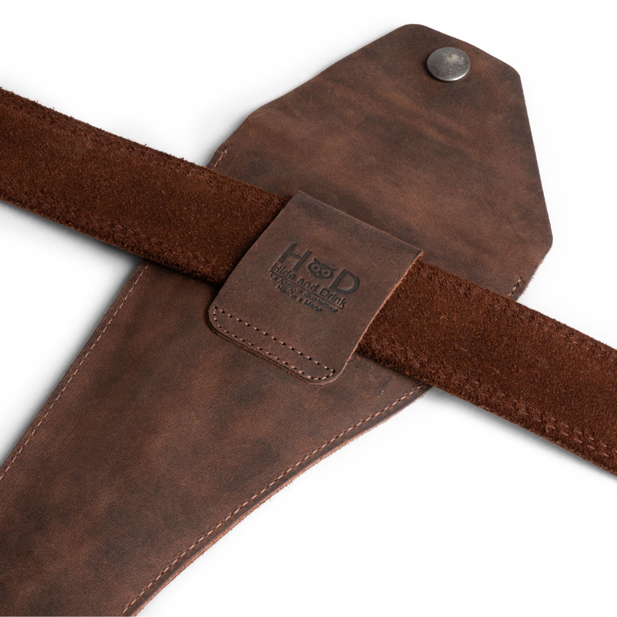 Close-up of Hide & Drink Vernier Caliper Sleeve crafted from luxurious Full Grain Leather, showcasing its hand-sewn details as a Measuring Tool Case. This sleeve represents the small batch production ethos and artisan quality from La Antigua Guatemala.