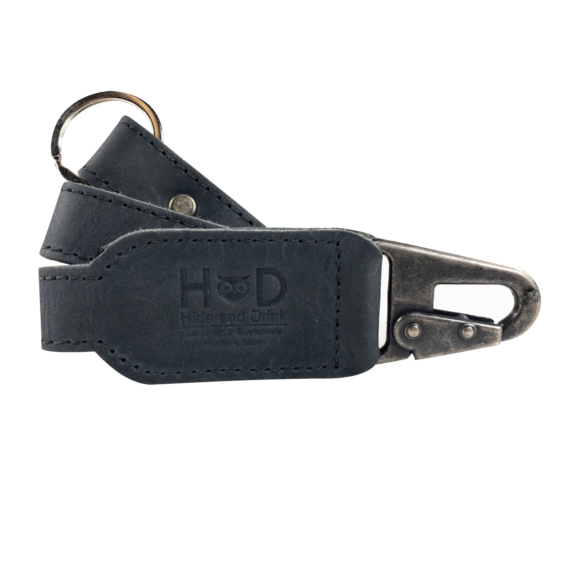 Hide & Drink Keychain Lanyard crafted from Full Grain Leather, designed with a functional clip for easy attachment to keys, emphasizing small batch production and artisan detailing.