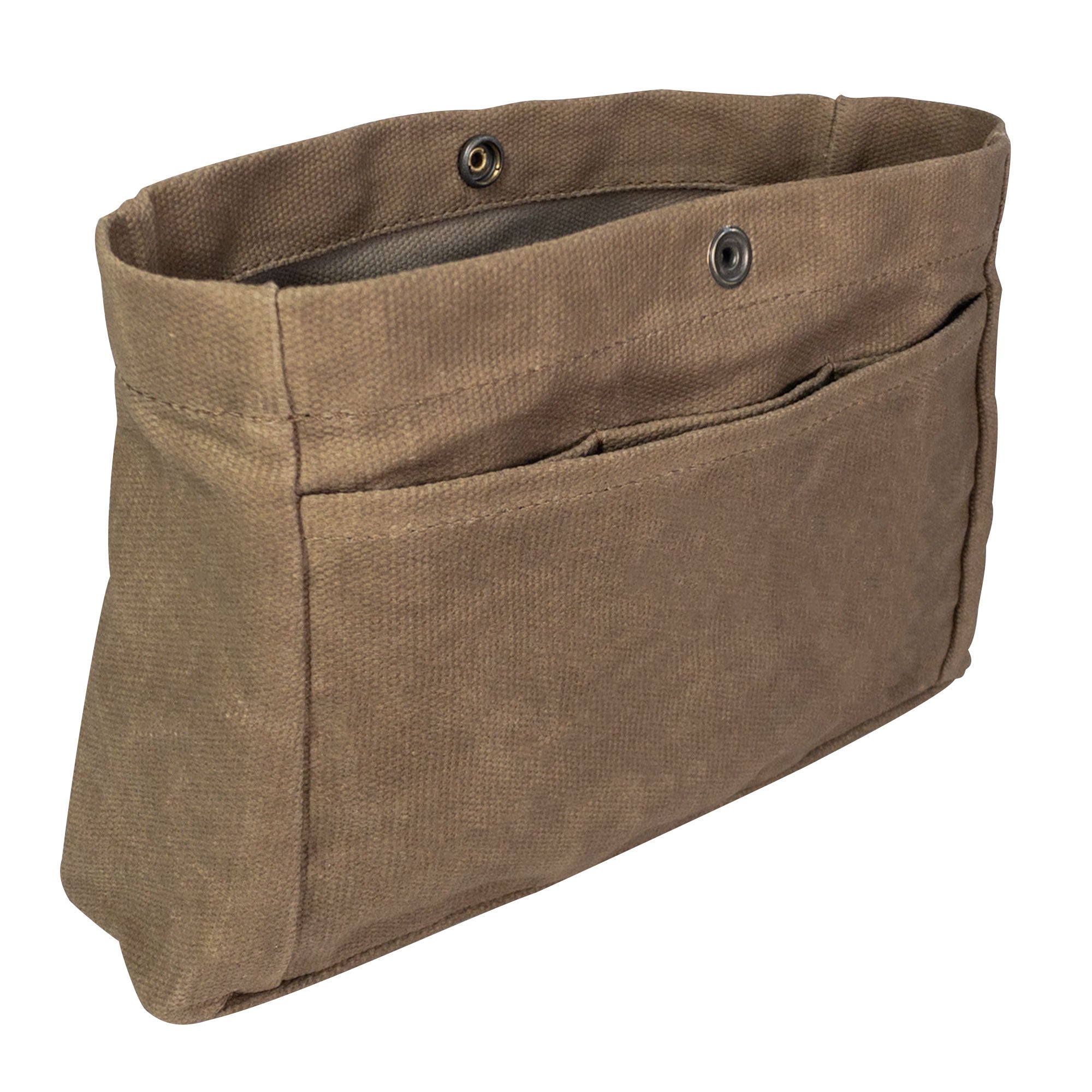 A side view of Heather's Purse Organizer Insert, highlighting the sturdy Waxed Canvas construction. This purse organizer is ideal for structured storage in shoulder bags, combining functionality with artisan craftsmanship from La Antigua Guatemala & Oaxaca Mexico.