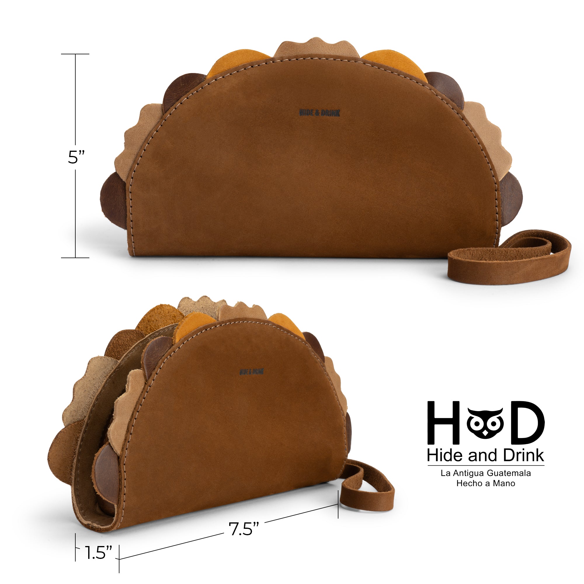 Showcasing the dimensions of the Multipurpose Taco Wallet by Hide & Drink, this fun accessory made of Full Grain Leather is a must-have in your collection. Ideal for travel, back-to-school, or as distinctive gifts for graduation or gifts for him, this stylish wallet fits perfectly in the wallets and women's collection, enhancing your overall accessories collection.