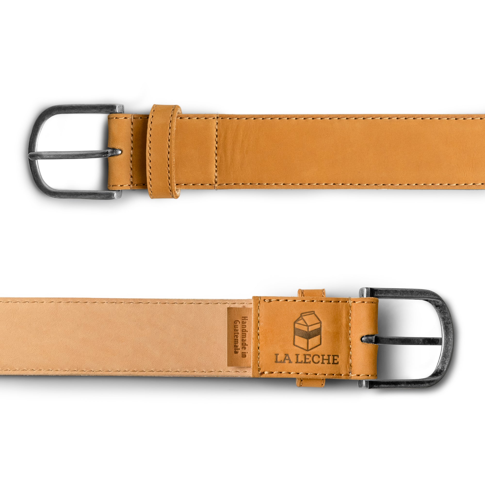 Classic Leather Belt with Glove Liner by La Leche, displaying the genuine full grain leather and intricate design. This artisan belt is perfect for men, combining functionality with style. Ideal as a handmade men's waist belt for jeans, it highlights features like Classic Cowboy Mens Adjustable Belt StockyardX, Small Batch Production, Hand Cut, Hand Sewn, and Fire Branded, produced in La Antigua Guatemala & Oaxaca Mexico.