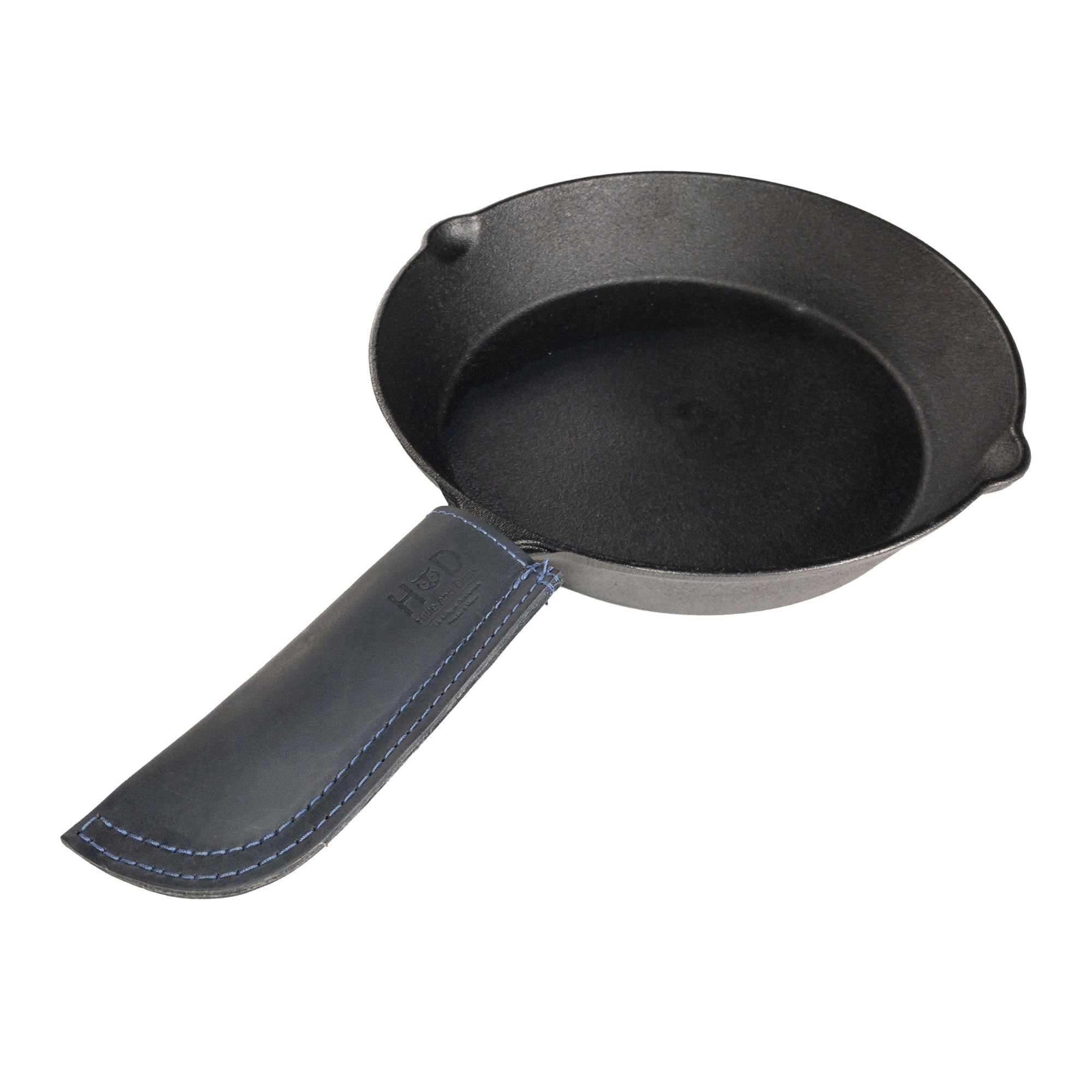 Hot Pan Handle Cover by Hide & Drink, emphasizing a snug, sturdy grip for cast iron pots and pans, perfectly handmade in La Antigua Guatemala & Oaxaca Mexico.