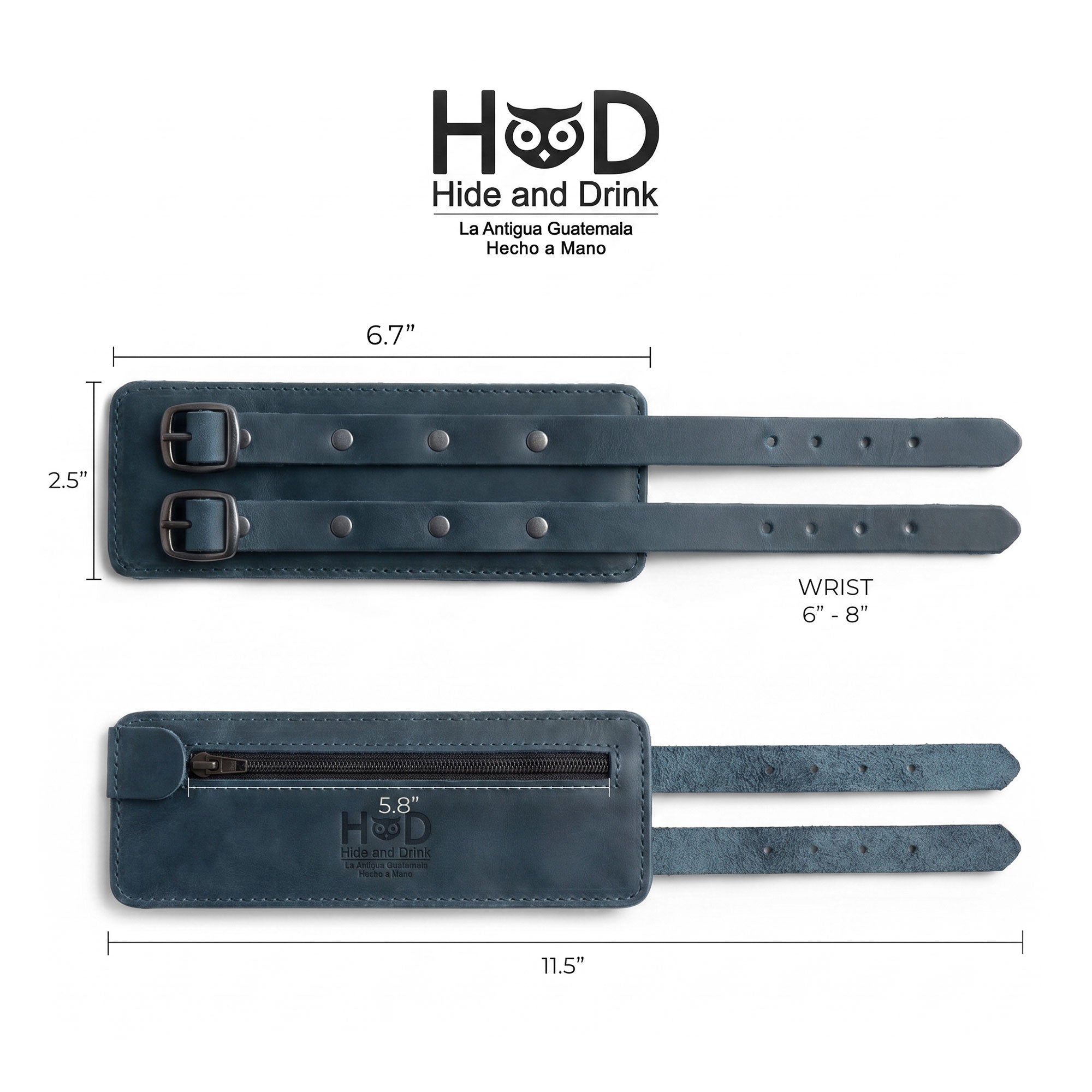 Hide & Drink's Wrist-Wallet-Cuff, elegantly built from sturdy Full Grain Leather, showcases a hidden pouch for bills and an inner zippered pouch. This rustic leather bracelet merges style with functionality, ideal for everyday use. Crafted by artisans in La Antigua Guatemala & Oaxaca Mexico, commemorating quality handmade traditions.
