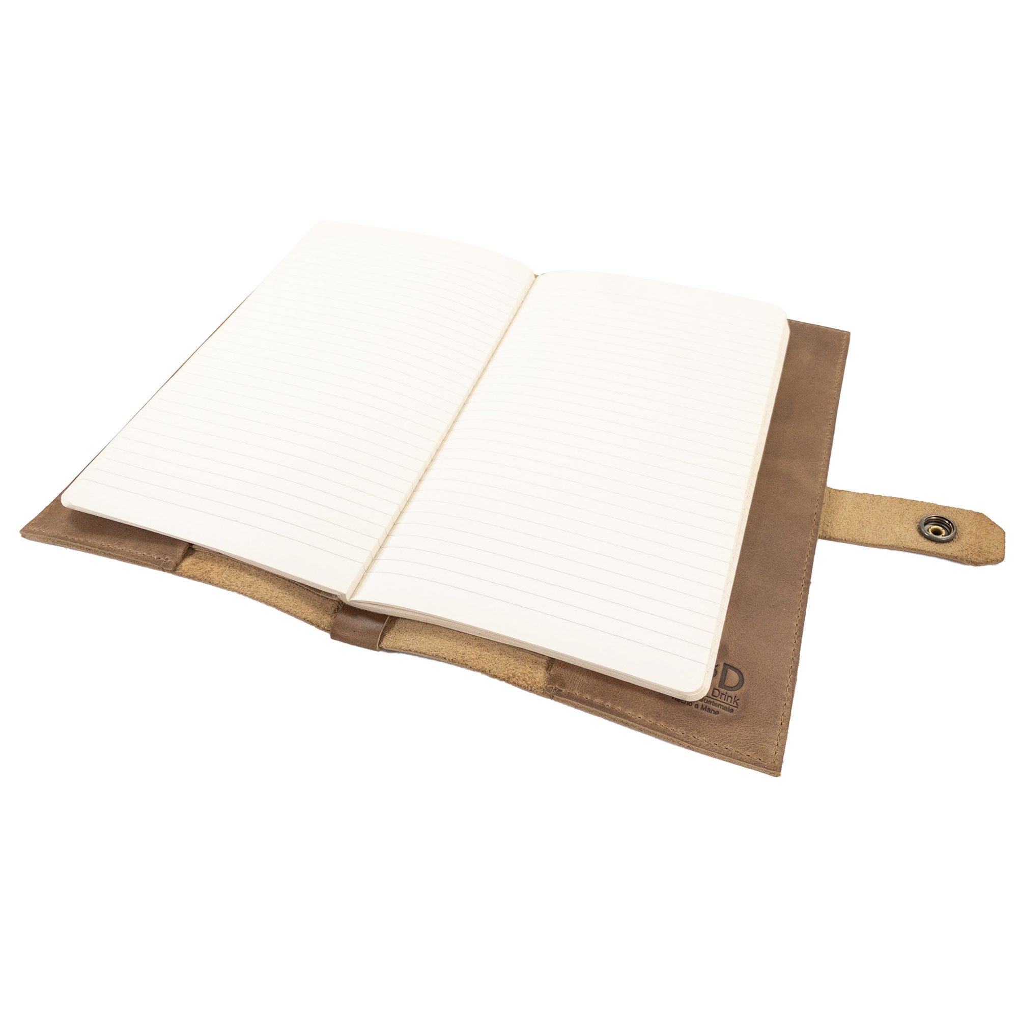 Close-up view of Hide & Drink's Riveted Field Note Cover for Moleskine (5 x 8.25 in.) Notebook NOT Included, emphasizing the rich leather texture and artisan quality. Each piece is handmade in La Antigua Guatemala & Oaxaca, Mexico, showcasing small batch craftsmanship.