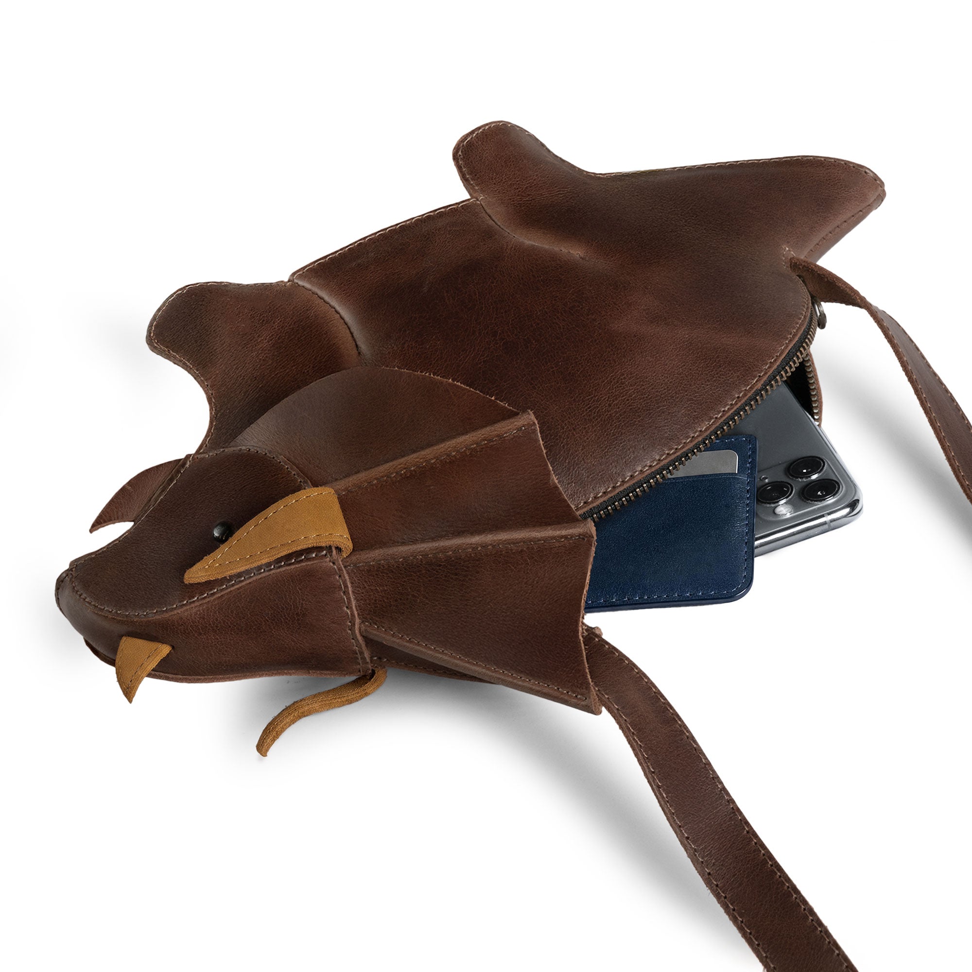 Leather Dinosaur Triceratops Crossbody Bag