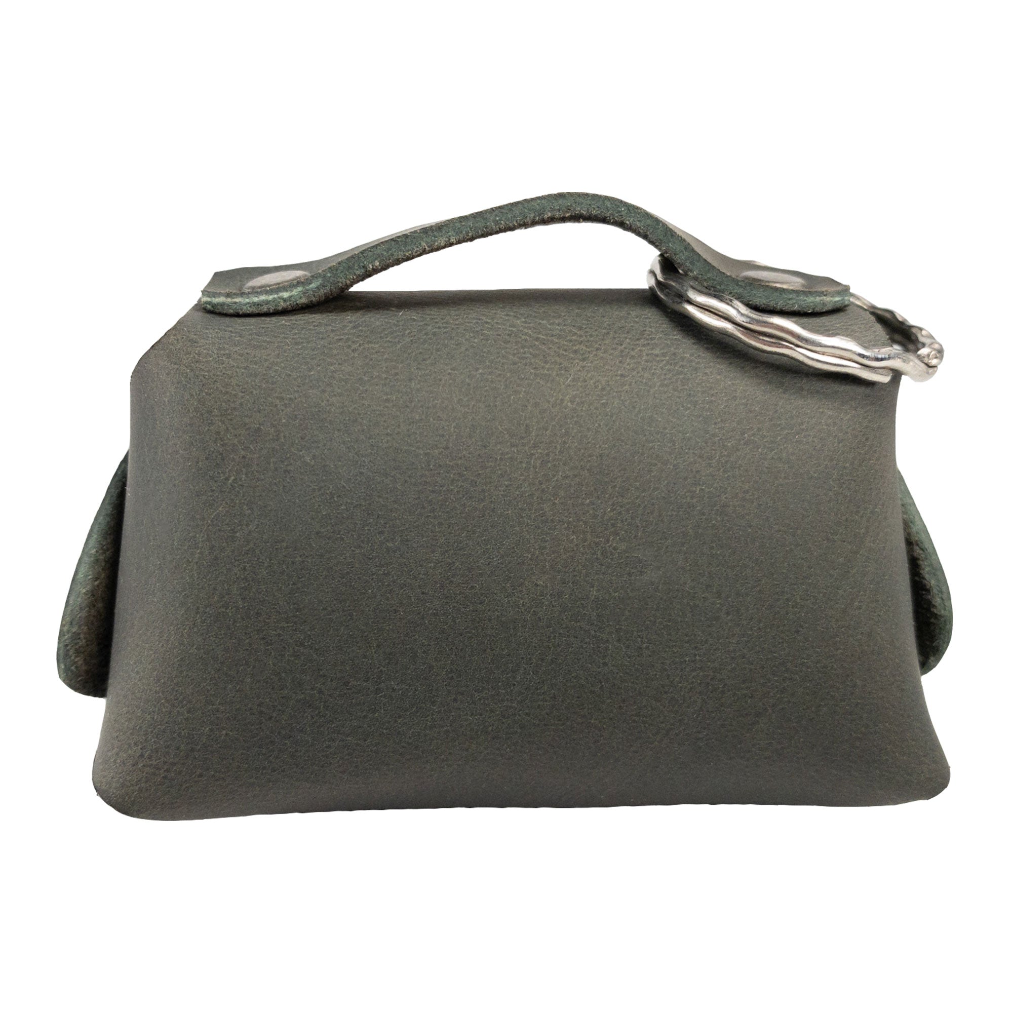 Back view of the Tiny Handbag Keychain by Hide & Drink, illustrating the elegant design of a Tiny Handbag with Key Ring Holder made from high-quality Full Grain Leather. This item highlights Small Batch Production, is Hand Cut, Hand Sewn, and Fire Branded, and is proudly Handmade in La Antigua Guatemala & Oaxaca Mexico.