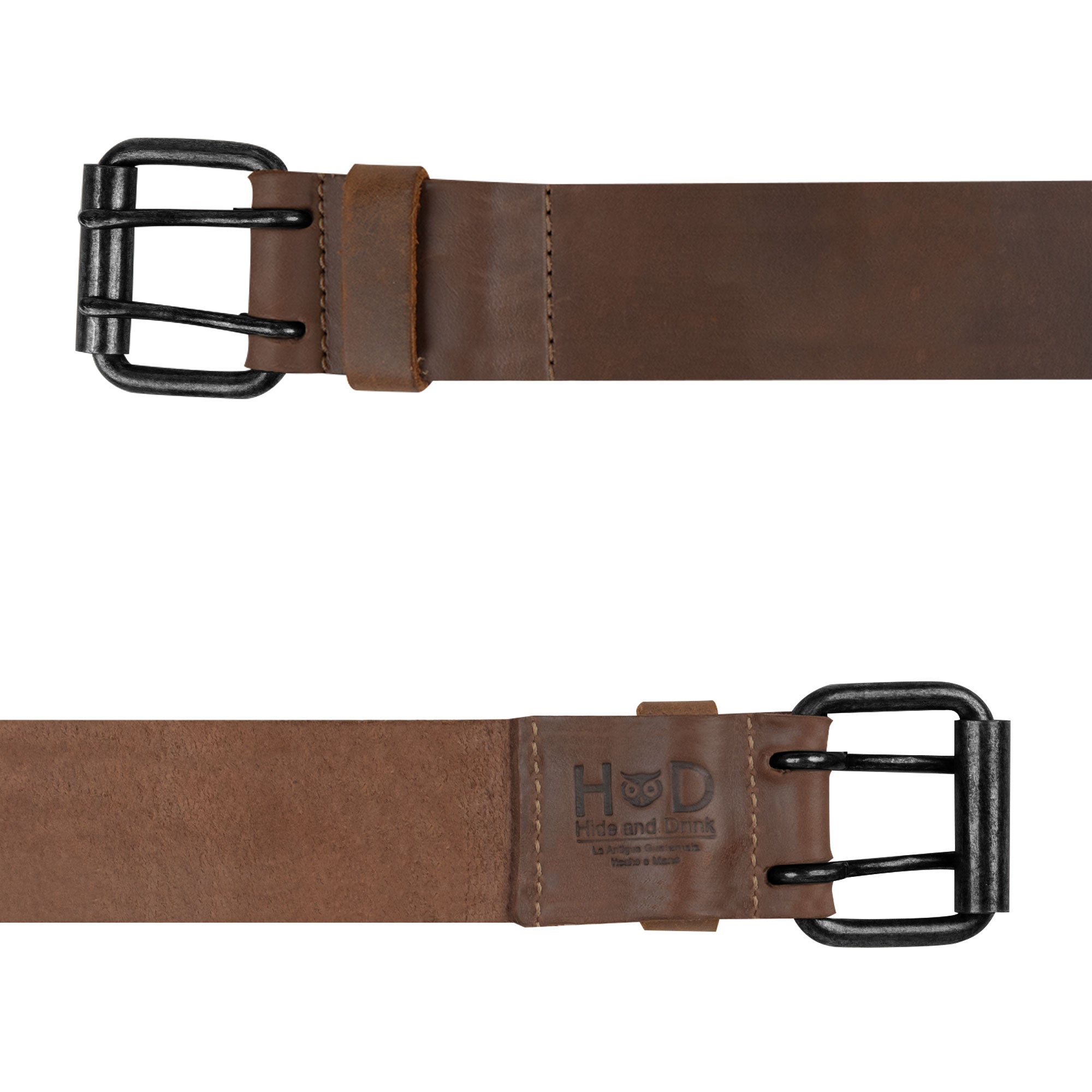 Rustic Leather Belt / Rustic Charcoal Double Prong Buckle, 1.5" Wide