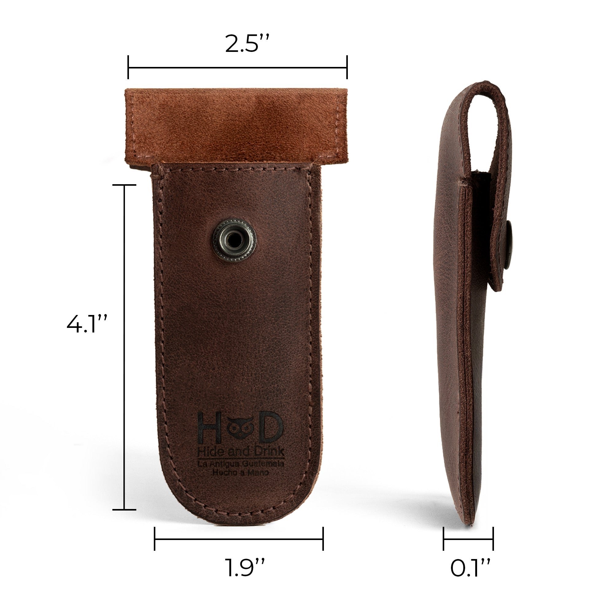 Dimensions of the Hide & Drink Barber Razor Sheath, a must-have Double Edge Protector Case in dark brown Full Grain Leather. This Safety Cover is expertly handcrafted, blending style with practicality as a travel and commuter essential.