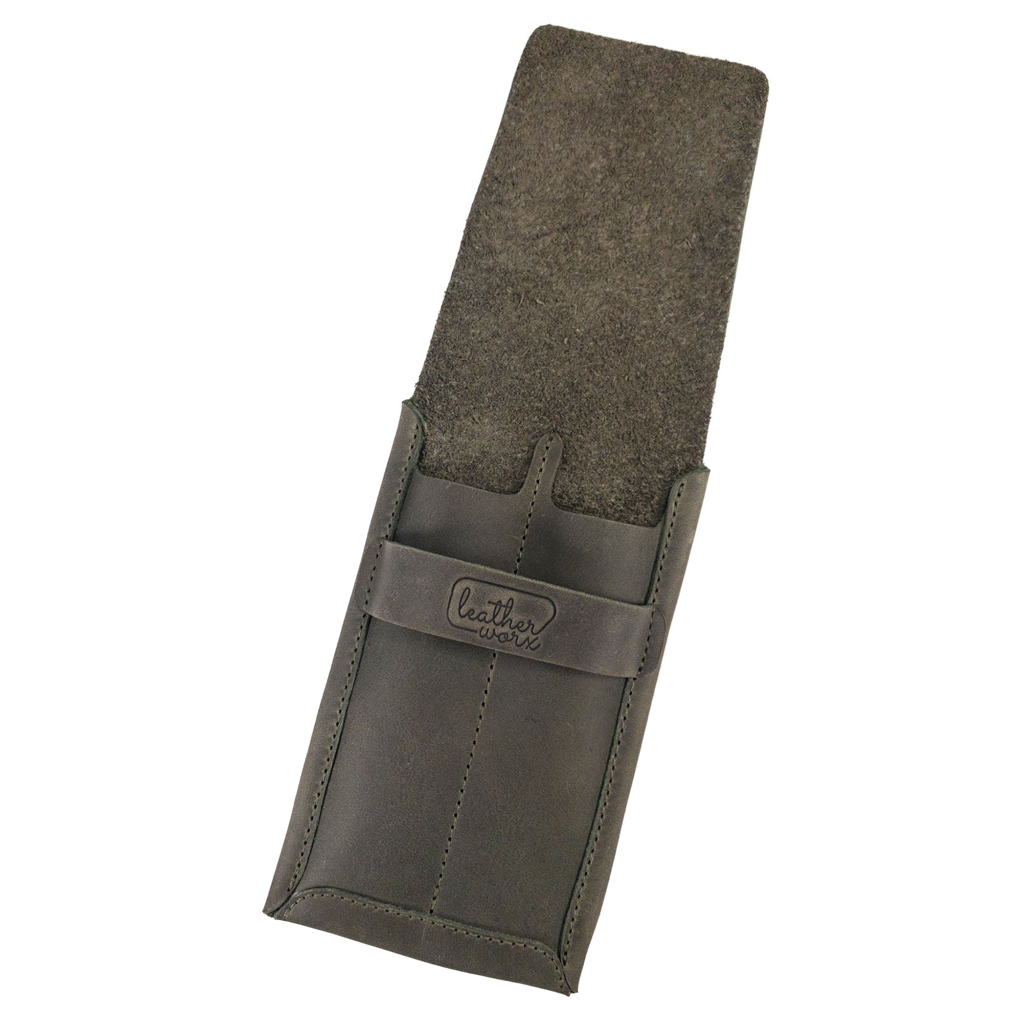 Leather Worx Double Pen Case crafted from Full Grain Leather, showcasing its handmade quality from La Antigua Guatemala. This artisan piece is perfect for stylish organization and embodies Small Batch Production, Hand Cut, and Hand Sewn craftsmanship.