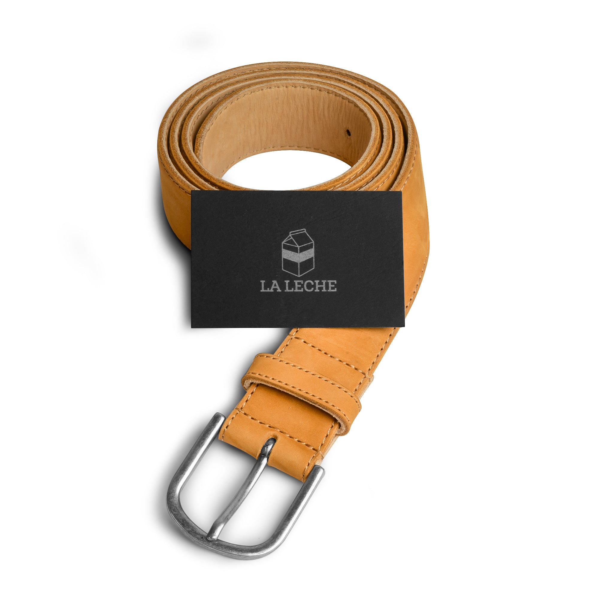 Classic Leather Belt with Glove Liner by La Leche, beautifully packaged, showcasing the premium quality full grain leather. This men's waist belt is a perfect addition to any outfit and reflects the artisan techniques from La Antigua Guatemala & Oaxaca Mexico. It's tagged as Classic Cowboy Mens Adjustable Belt StockyardX, Small Batch Production, Hand Cut, Hand Sewn, and Fire Branded.