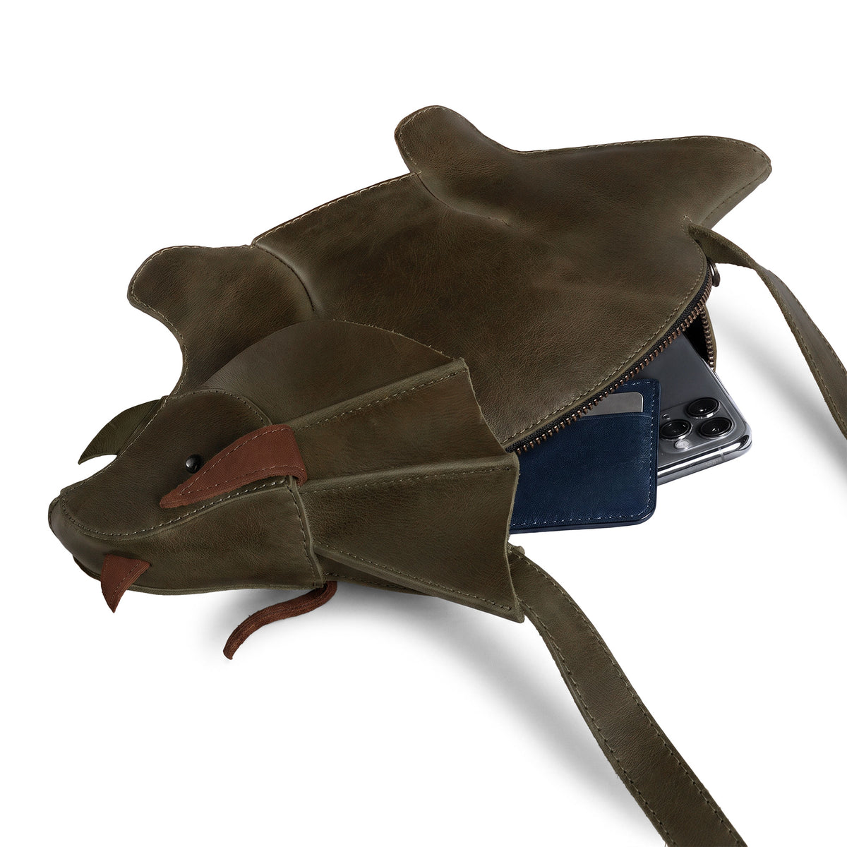 Leather Dinosaur Triceratops Shoulder Bag