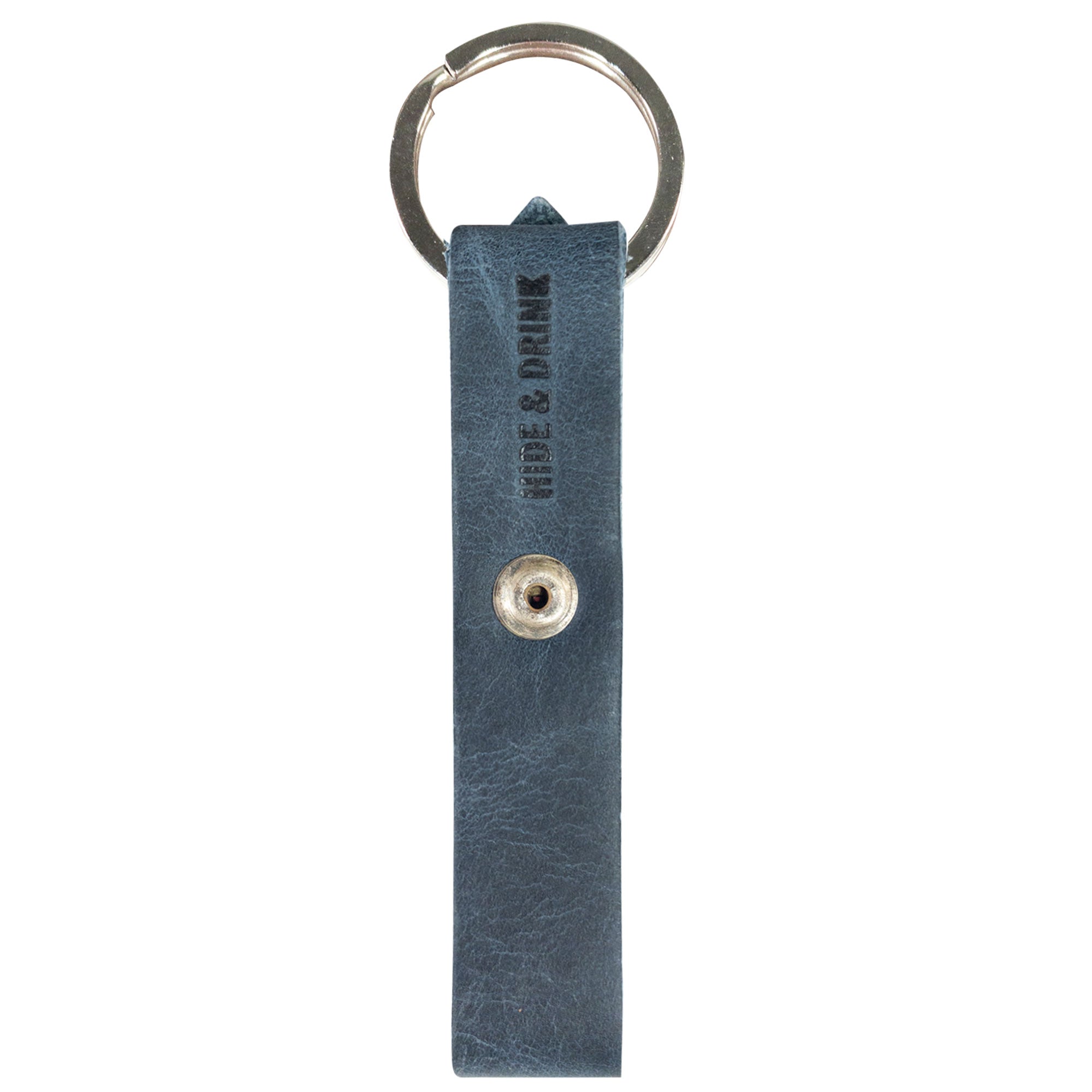 Hide & Drink Loop Keychain featuring precise dimensions of 3.5" length and 0.5" height. This keyring organizer is handcrafted from full grain leather, representing the artisan techniques from La Antigua Guatemala & Oaxaca Mexico.