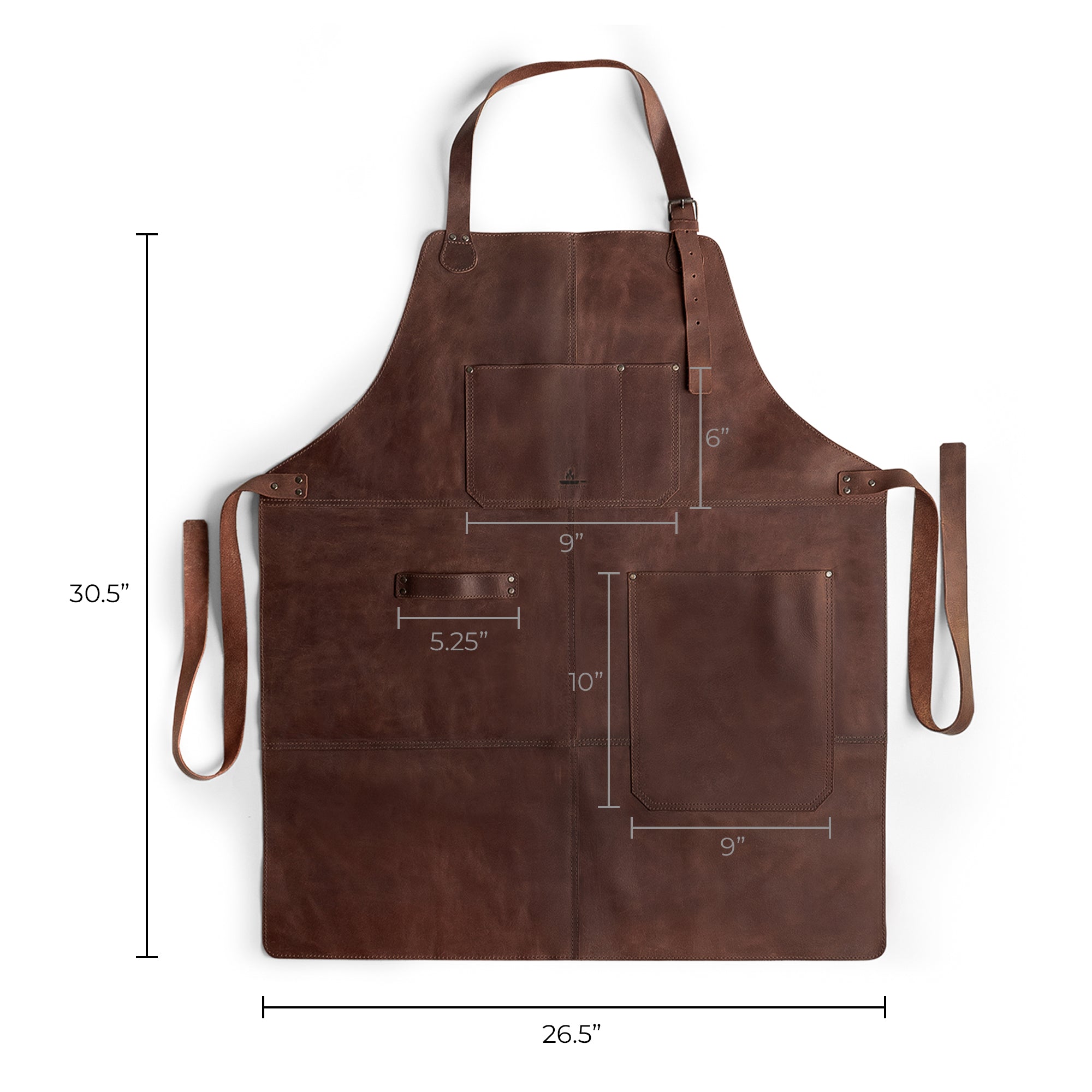 Dimensions of the Grill Apron by Cast Leather Co., designed for both style and safety, serving as an effective Protective Clothing Cover for Cooking and Grilling. Made from durable Heat Resistant Full Grain Leather, this apron is a must-have for your kitchen. A Handmade piece from La Antigua Guatemala & Oaxaca Mexico, crafted through Small Batch Production with Hand Cut and Hand Sewn techniques.