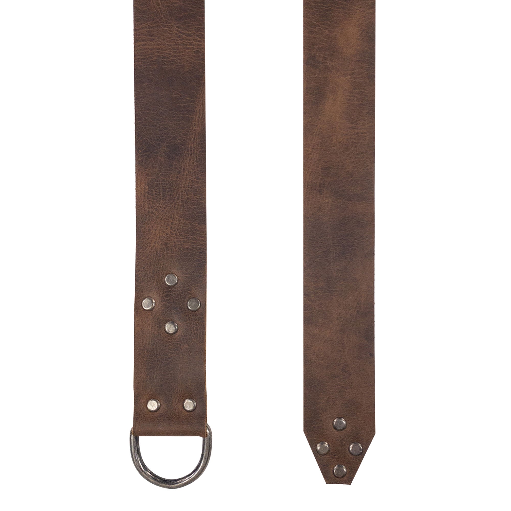 Flat lay of the Viking Belt for Men showing its Full Grain Leather texture and Half Ring Closure by Valhalla Gear. Perfect for Renaissance fairs, this handmade belt reflects artisan skill with its hand-cut and hand-sewn details, celebrating small batch production in La Antigua Guatemala & Oaxaca Mexico.