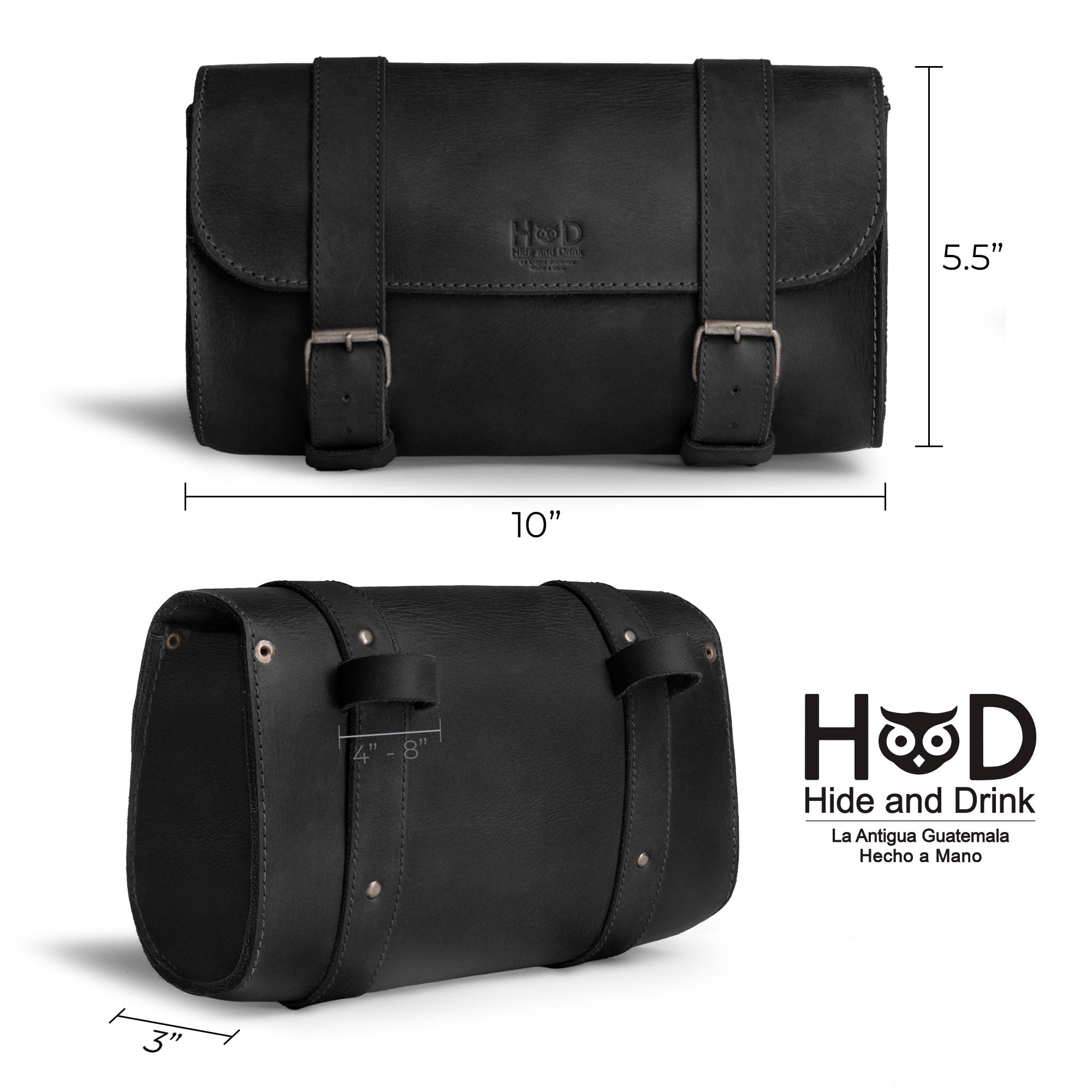 Hide & Drink Leather Motorcycle Tool Bag crafted with care from quality Full Grain Leather, perfect for those in need of a rugged Biker Bag for Tools and Essentials. This sophisticated Handlebar Bag with Adjustable Straps functions as an efficient Tool Organizer, showcasing skills from artisans in La Antigua Guatemala & Oaxaca Mexico.
