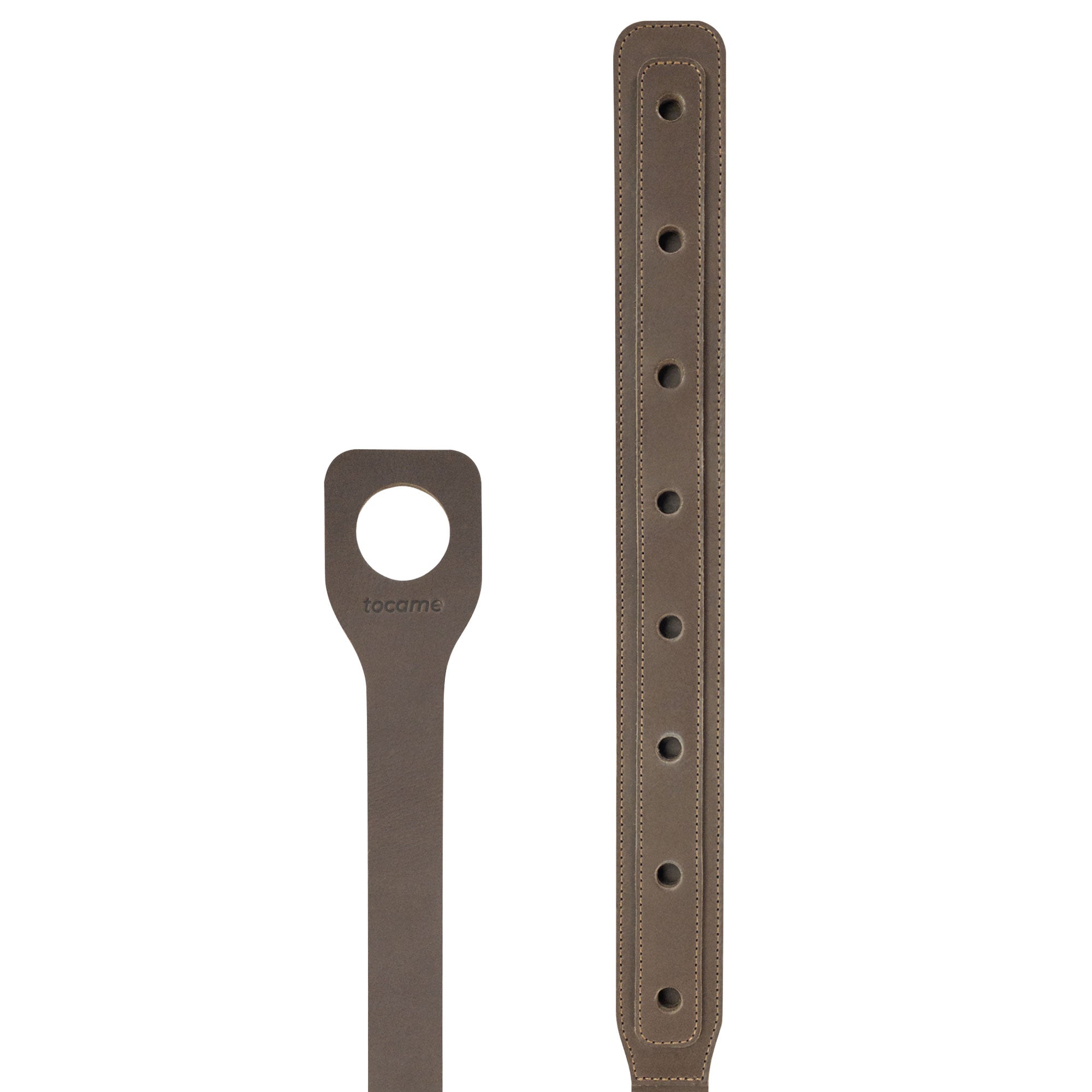 Side view of tocame‚Äôs Cello Endpin Strap Stopper, highlighting its practical features. This Classic Non-Slip Stopper is designed for musicians needing stability and protection for their floors. The handmade design in full grain leather emphasizes artisan craftsmanship, making it a thoughtful music accessory.