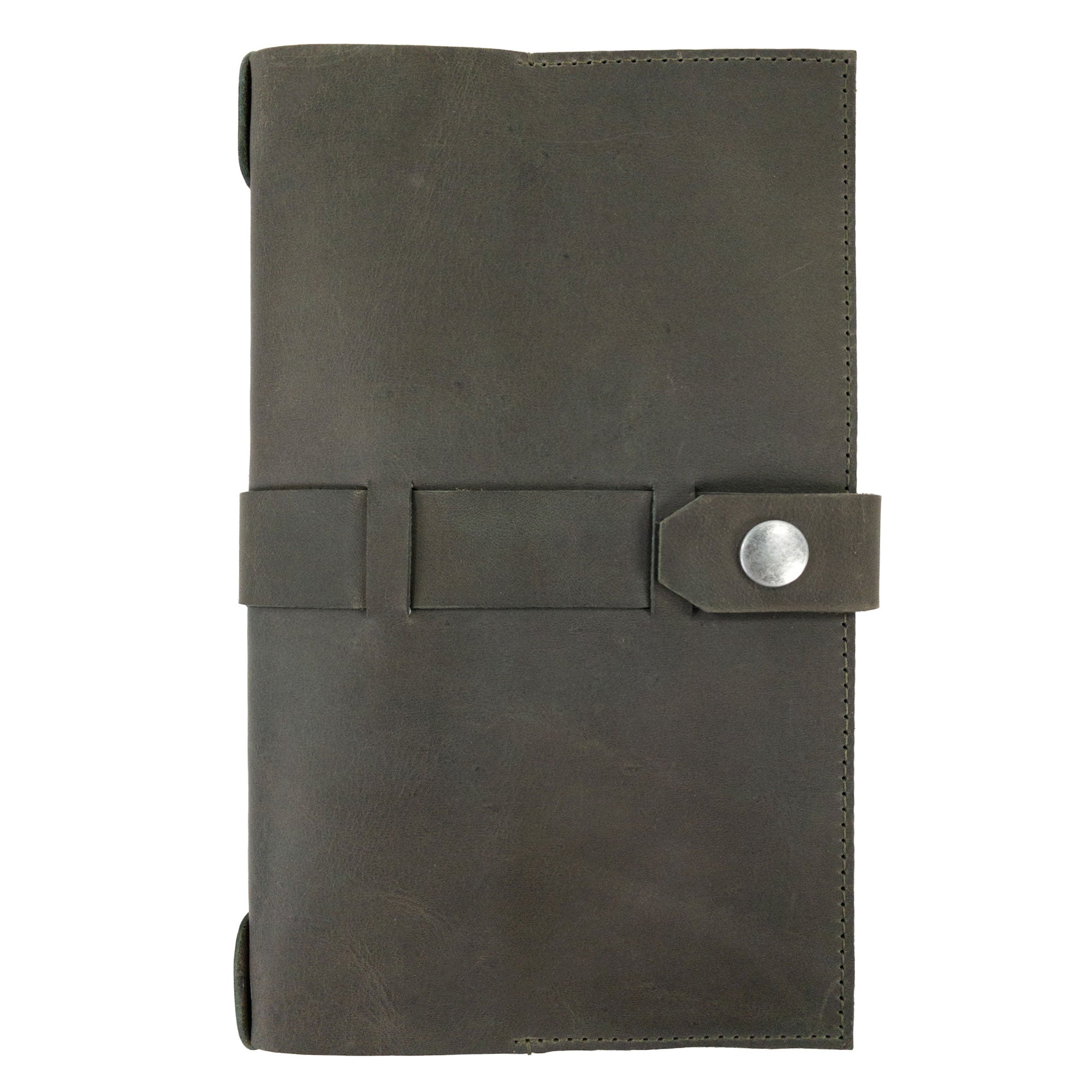 Interior view of Hide & Drink's Riveted Field Note Cover for Moleskine (5 x 8.25 in.) Notebook NOT Included, featuring a luxurious black leather lining. Perfect for protection and style, this cover is artisan-crafted in La Antigua Guatemala & Oaxaca, Mexico.